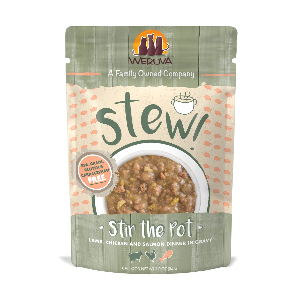 Weruva Classic Cat Stews!, Stir The Pot With Lamb, Chicken & Salmon In Gravy, 3Oz Pouch (Pack Of 12)