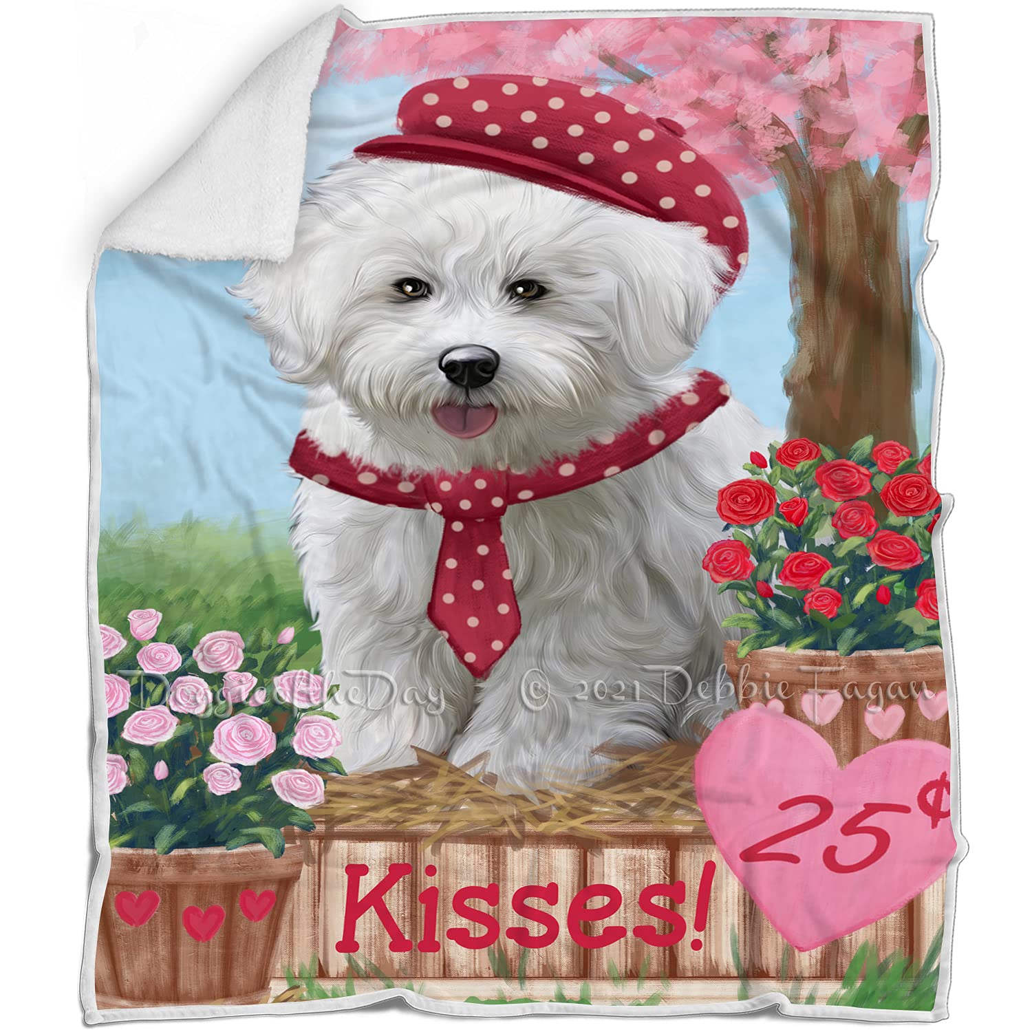 Rosie 25 Cent Kisses Bichon Frise Dog Blanket  Lightweight Soft Cozy and Durable Bed Blanket  Animal Theme Fuzzy Blanket for S