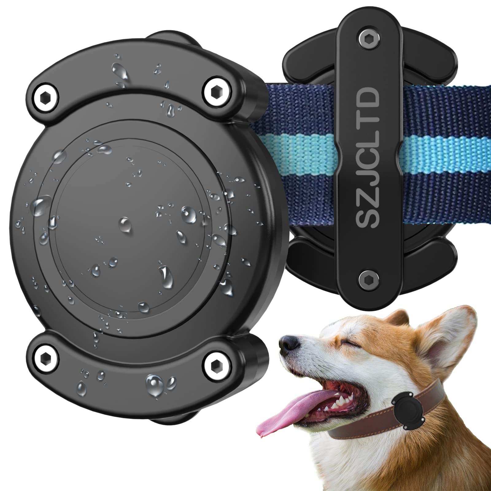 Szjcltd Ipx8 Waterproof Airtag Dog Collar Holder, Protective Anti-Chew Anti-Scratch Hard Pc Air Tag Case Mount With Anti-Lost Screws For Apple Airtag