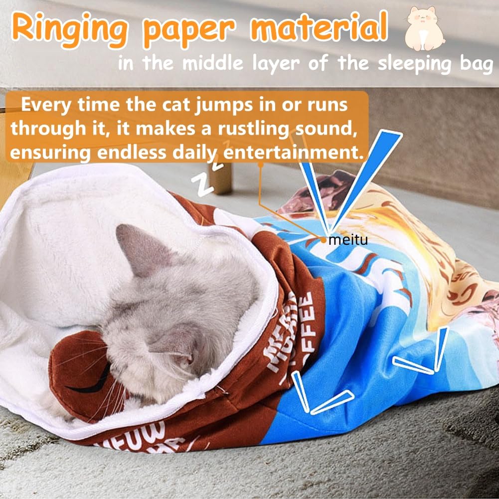 Hansom Cat Tunnel Bag Toy Cat Sleeping Bagfor Indoor Cats Tunnel Crinkle Sack Bag Foldable Portable Durable,Interactive Cave Kit