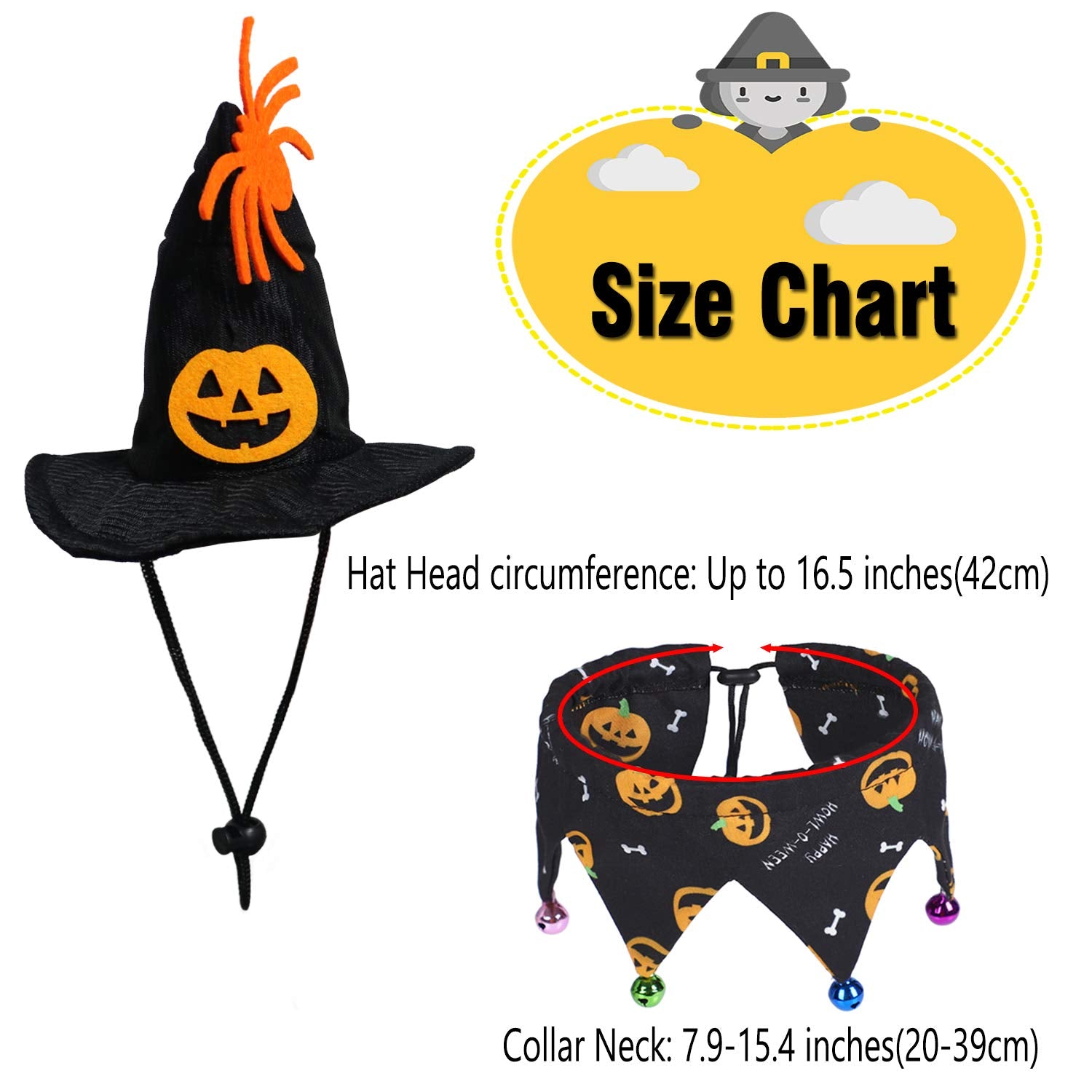 Rypet Cat Halloween Costume - Halloween Cat Collar With Bells And Halloween Pumpkin Hat Cat Costume Suit For Cats And Small Dogs