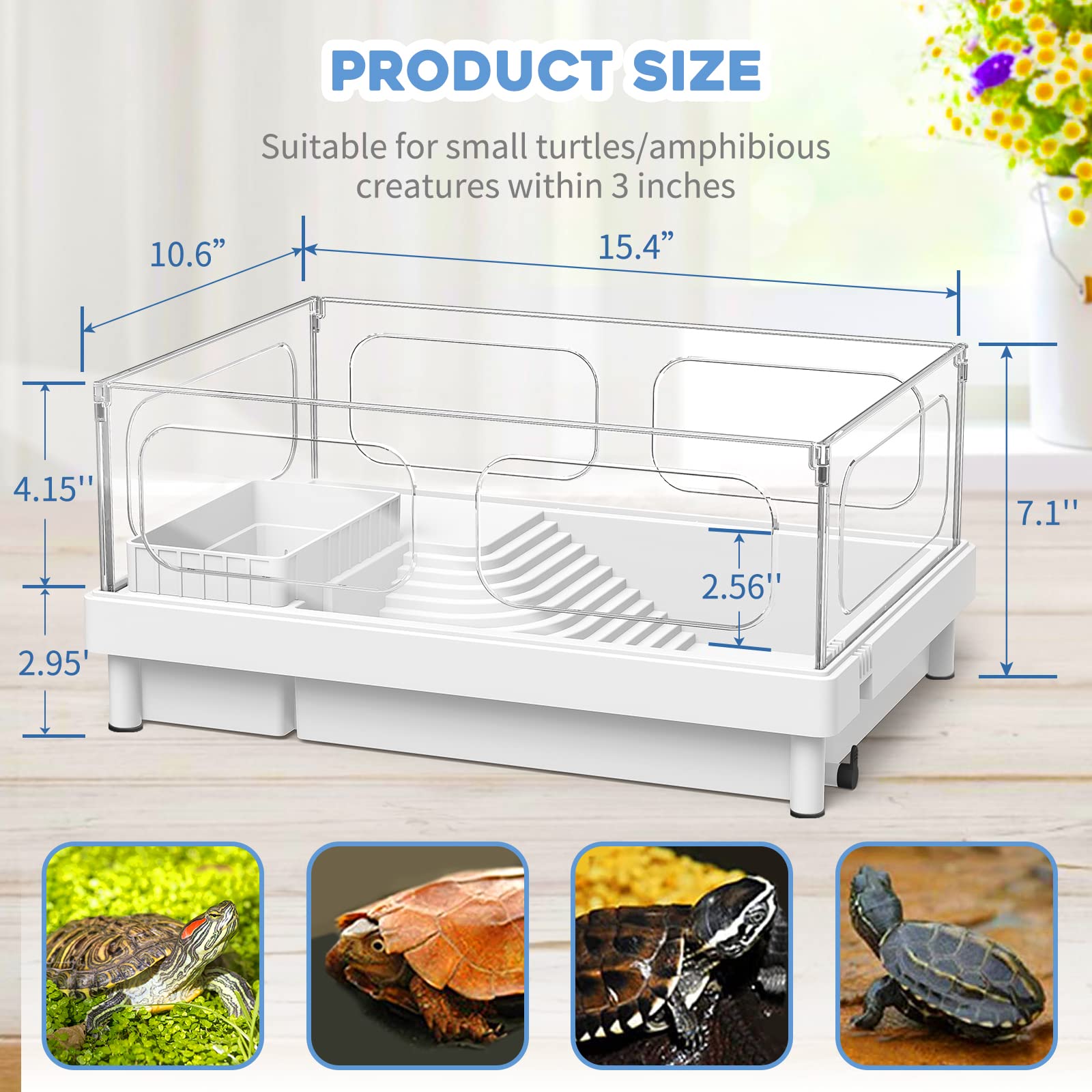 Moonorange Small Turtle Tank Kit(Tank+Light+Filter), Acrylic Turtle Tank Starter Kit With Bask Platform, Bottom Drain, Multi-Fun