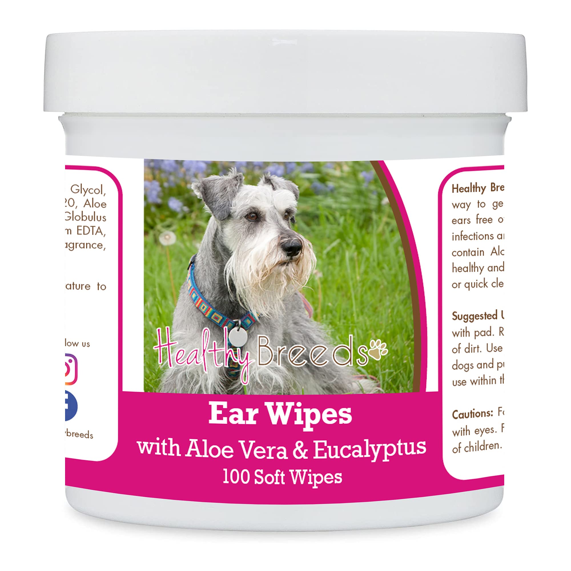 Healthy Breeds Miniature Schnauzer Ear Cleaning Wipes with Aloe & Eucalyptus for Dogs 100 Count