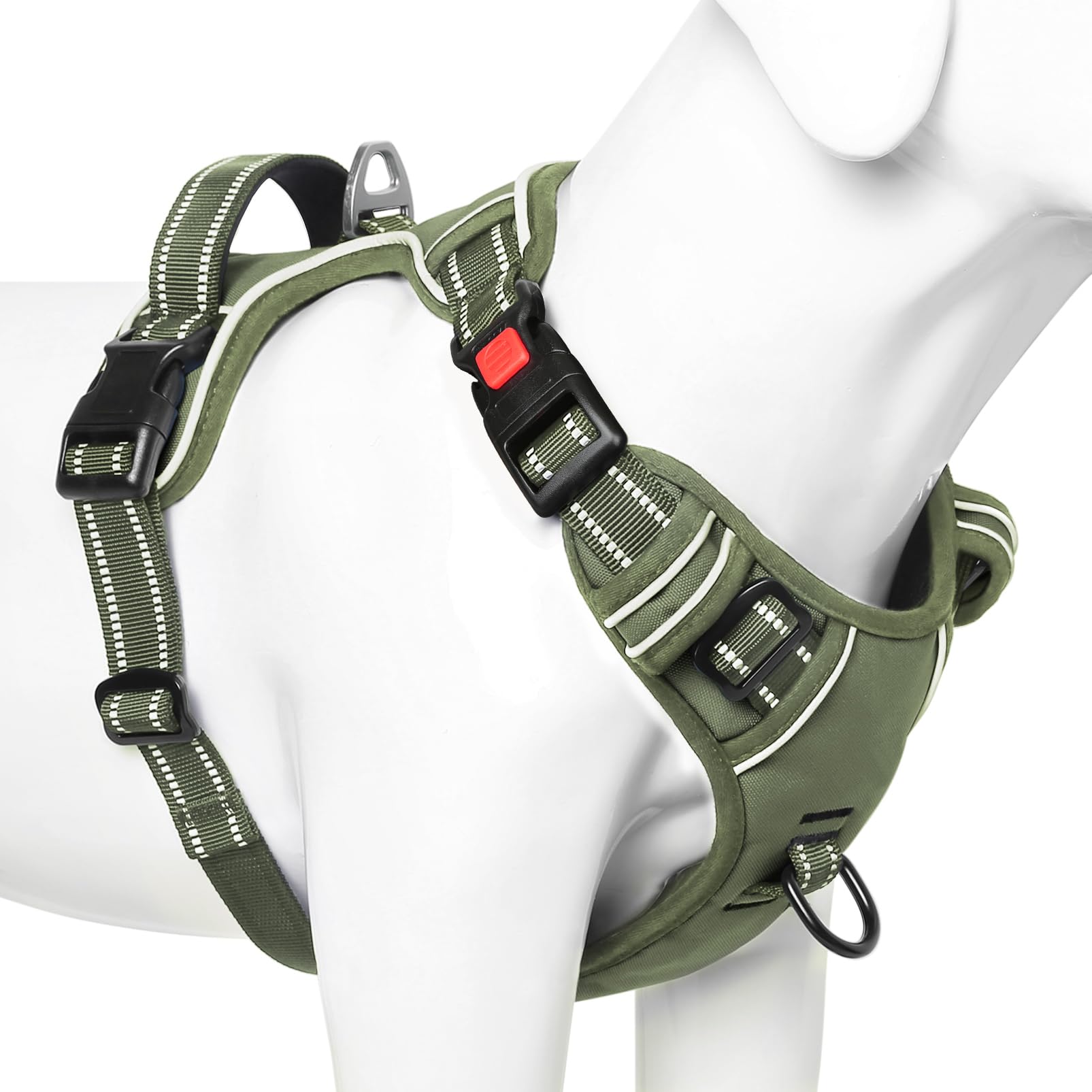 Timos No Pull Dog Harness, Medium, Lock Green, 1680D Oxford, Adjustable, Reflective Vest with Front Clip and Control Handle