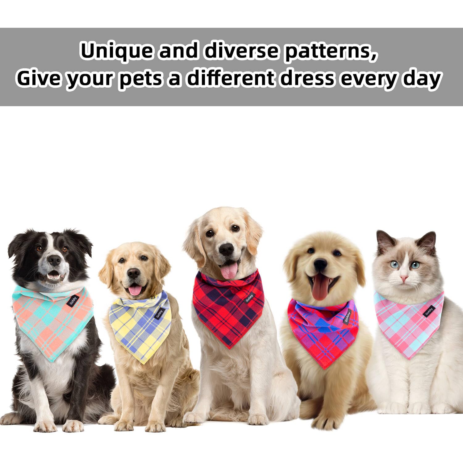 Gofshy Spring Dog Bandana Large-Dog Scarf Vibrant Color Pink Green Plaid Printing Adjustable Bib Handkerchief Accessories For Medium Large Dogs (L)