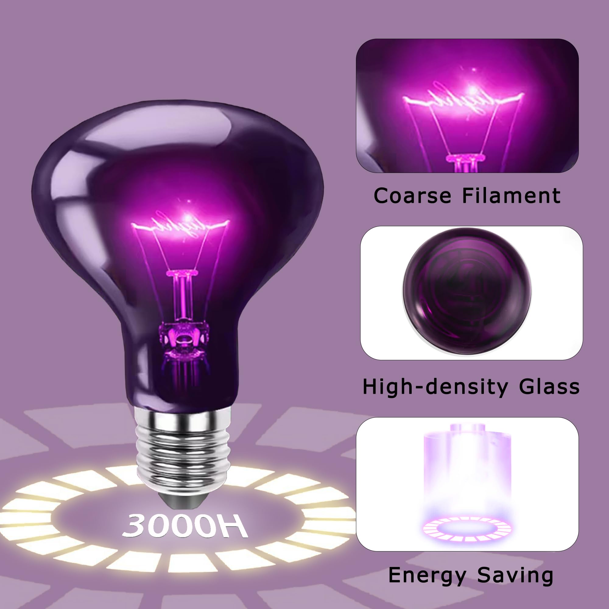 Hartompet 60W Reptile Night Light Bulb - Simulated Moonlight & Purple Heat Lamp For Reptiles And Amphibians - Perfect Uva Baskin