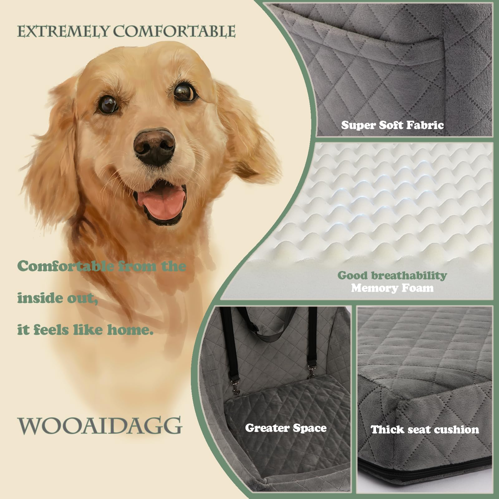 WOOAIDAGG Dog Car Seat for Medium Sized Dog,Pet Travel Car Bed with Seat Belt Channle,Fully Detachable and Washable Car Dog Seat