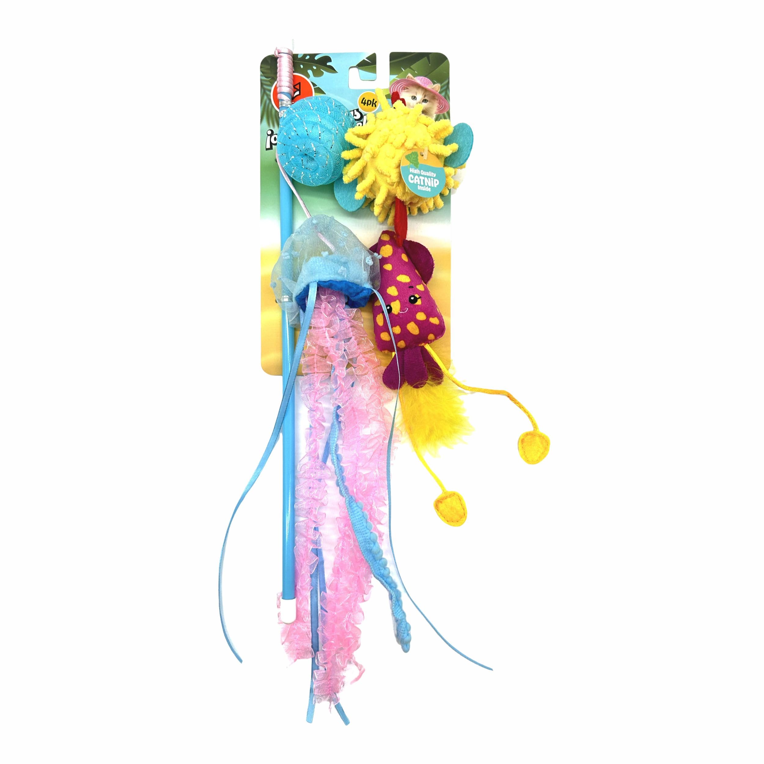 Barkbutler X Fofos Sealife Wand 4Pk  Catnip Toys For Cats, Interactive Cat Teaser Toys  Multicoloured