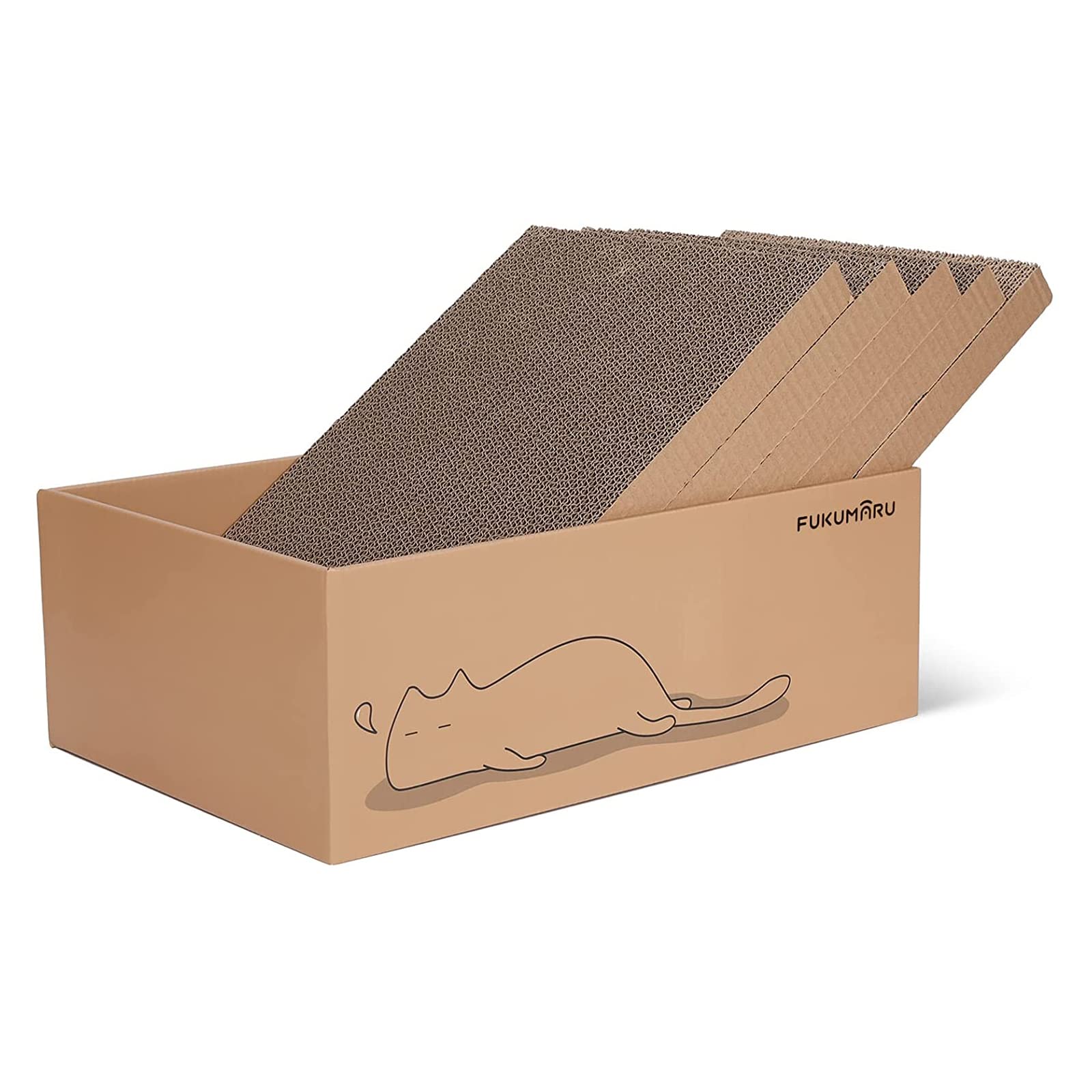 FUKUMARU 5 PCS Cat Scratching Boards, 11.4 Inch Width Ex-Large Cat Scratcher Box, Reversible Cardboard Scratchers for Indoor Cat