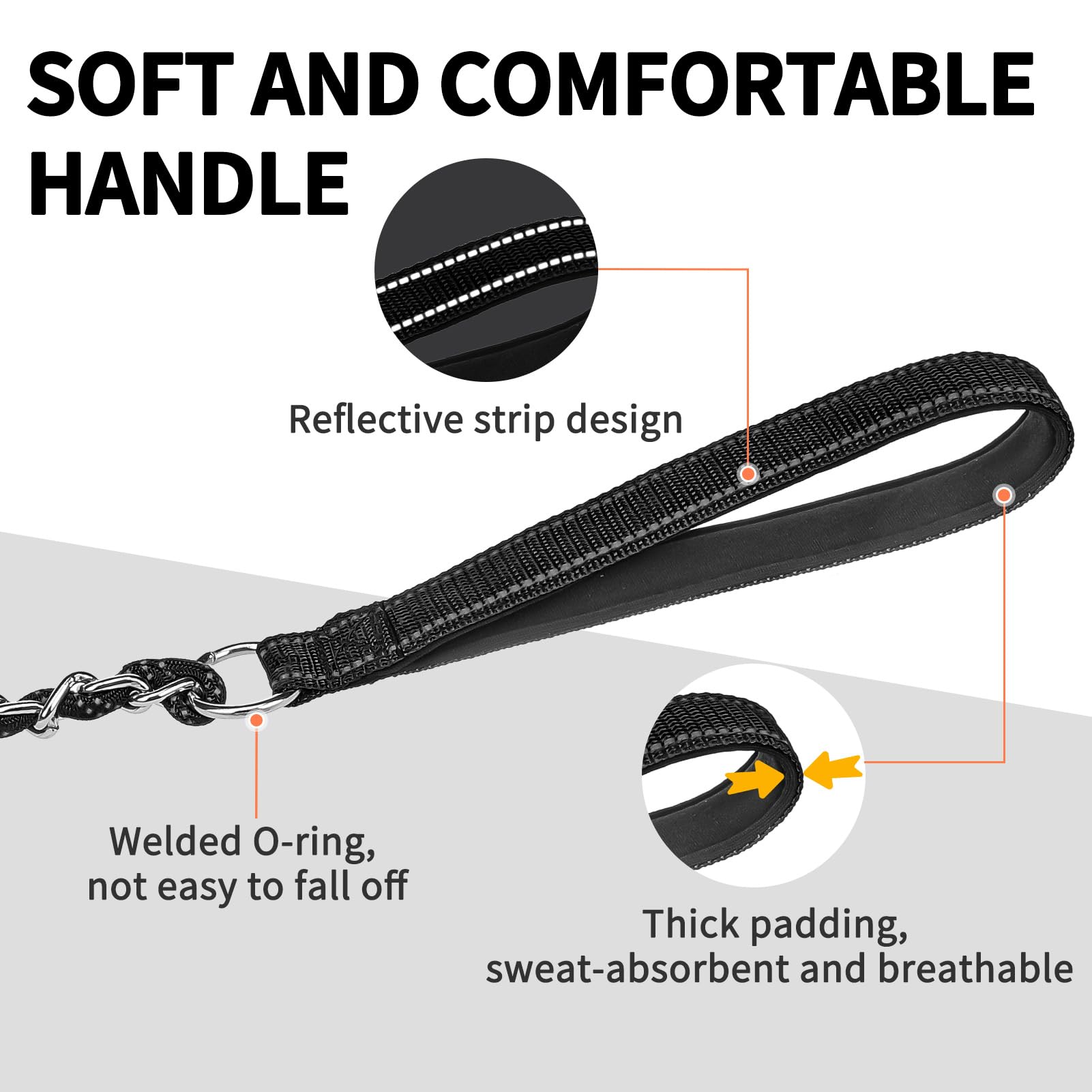 Homimp Heavy Duty Dog Leash - Chew Proof 4 Ft, Reflective, Metal Training Leash With Soft Padded Handle, Strong Rope For Night W