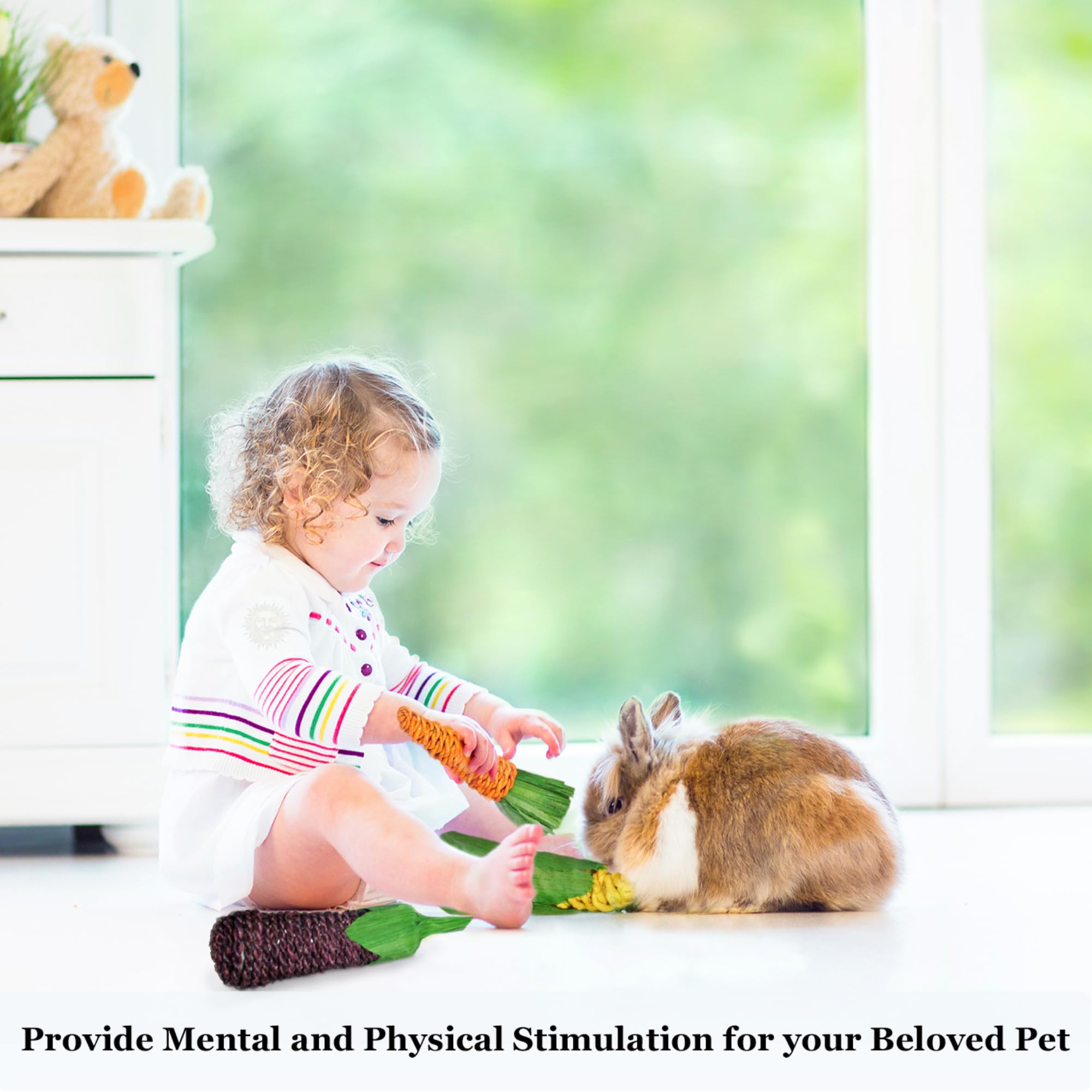 Sungrow Natural Veggie Chew Toys For Rabbits, 5.2 Inches, Woven With 100% Organic Material, Stimulate Your Bunny Rabbits, Bright