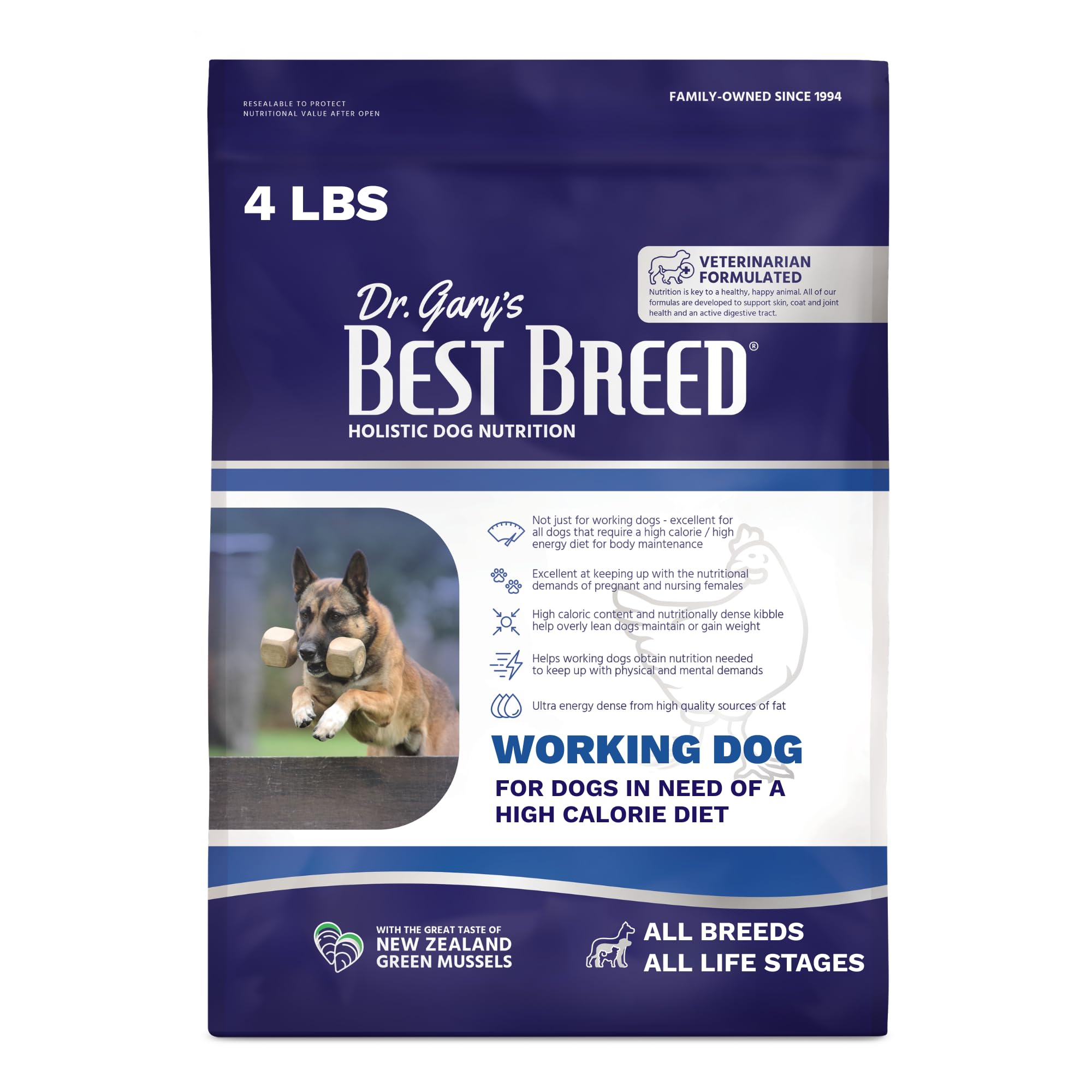 Best Breed Working Dog Diet Made in USA [Natural High Calorie Dry Dog Food] - 4lbs