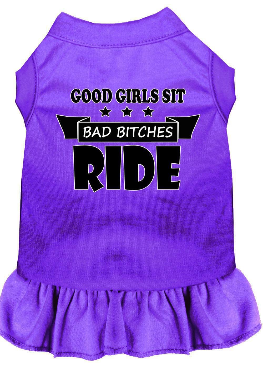 Pet Dog & Cat Dress Screen Printed, Good Girls Sit, Bad Bitches Ride Baby Blue SM (3-6 lbs.)