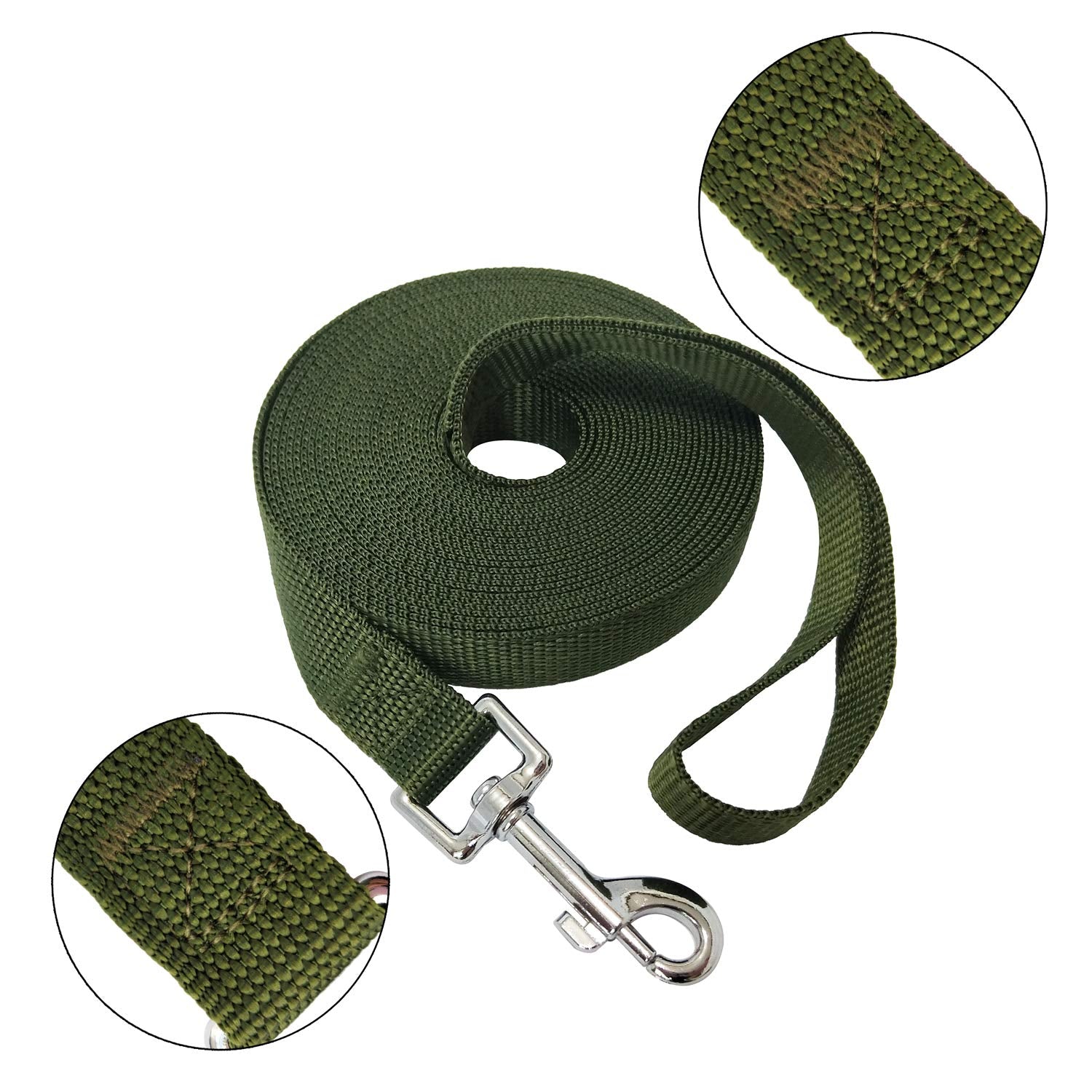Nylon Training Dog Leash For Small Medium Large Dogs, 15Ft 20Ft 30Ft 50Ft Long Leash Dog/Puppy Lead For Obedience Recall Training, Camping (20Ft, Green)