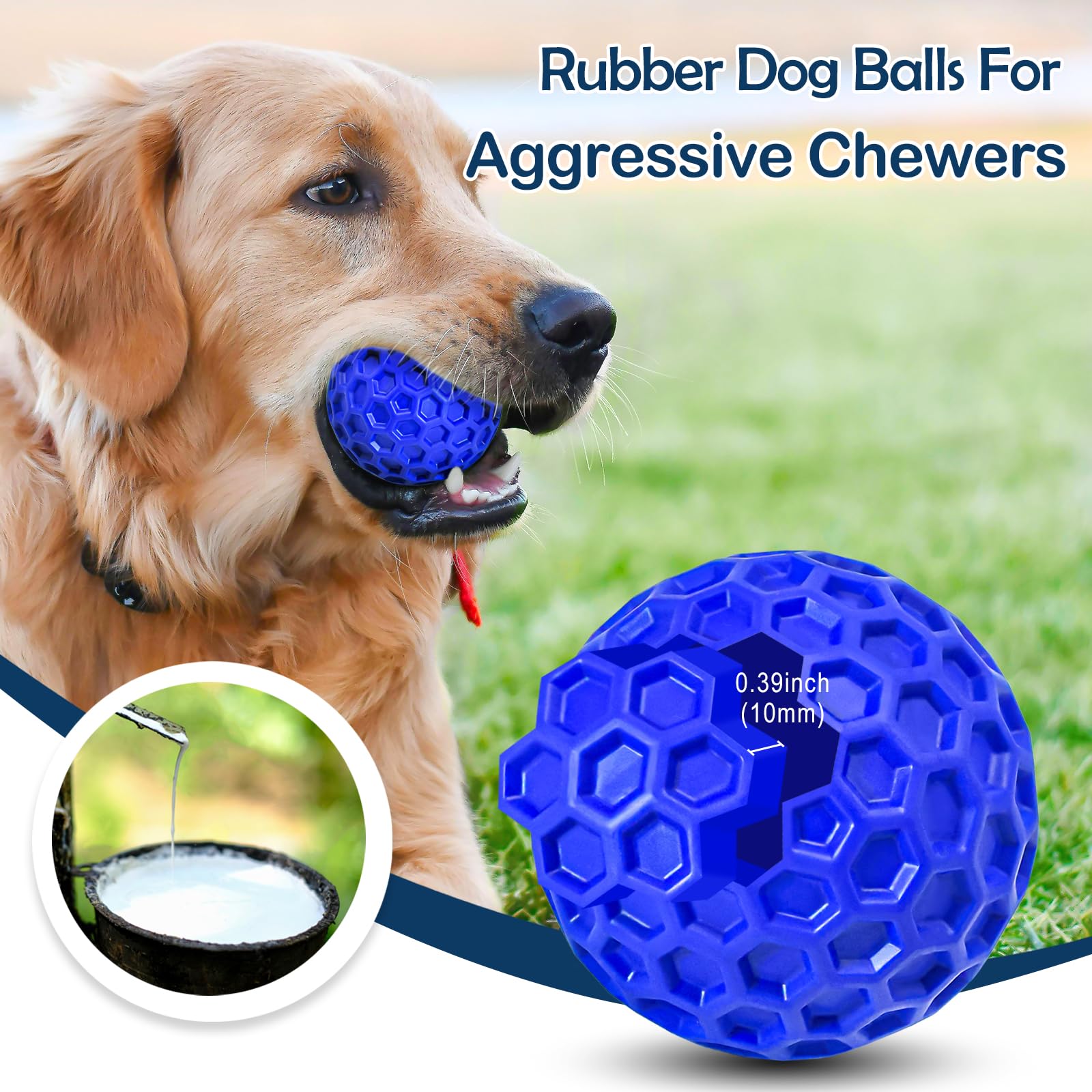 Cheodin 2 Pack Indestructible Squeaky Dog Balls, Cleans Teeth, Relieves Anxiety, Interactive Dog Toy For Aggressive Chewers, Rub