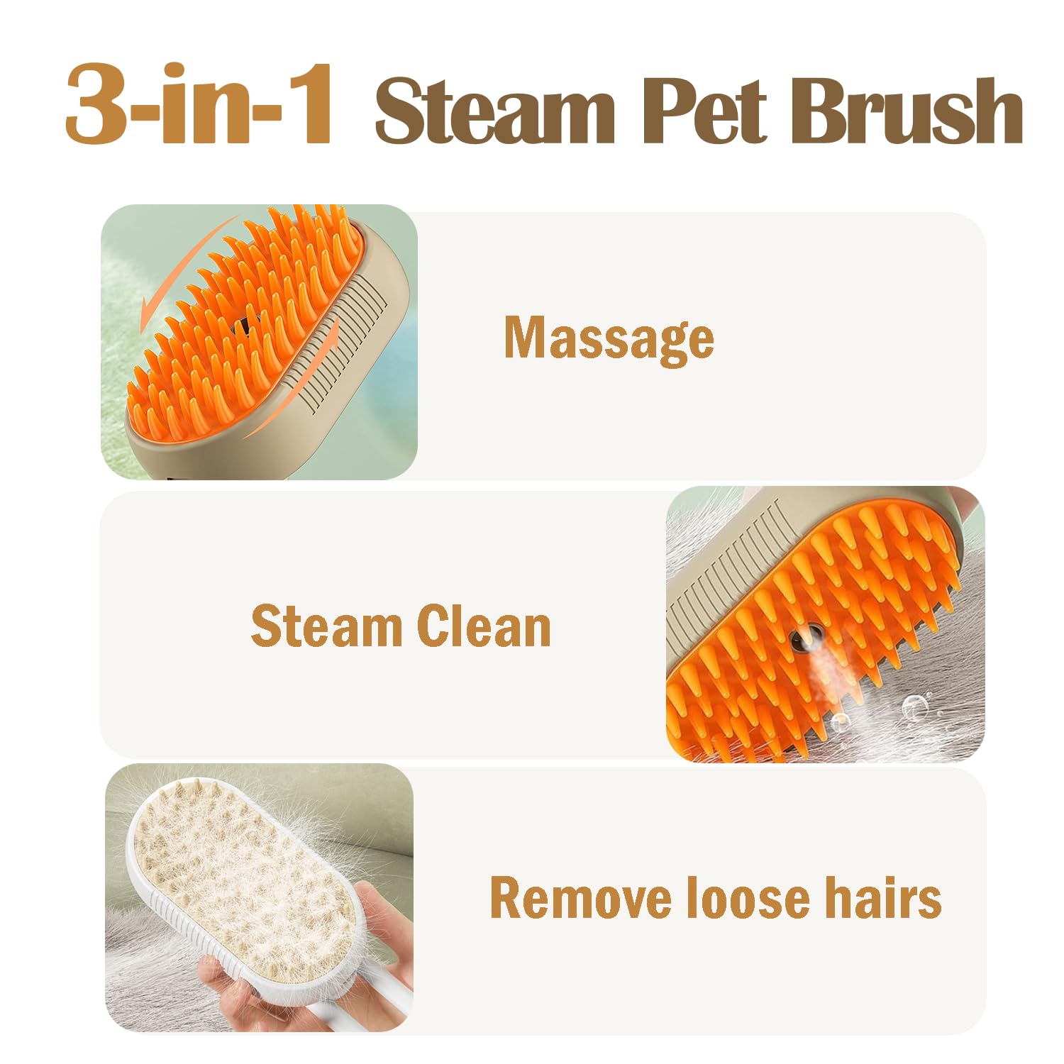 Cat Steam Brush, 3 In 1 Pet Spray Hair Removal Comb, Cats And Dogs Brush For Shedding, Rechargeable Silicone Pet Steam Brushes,