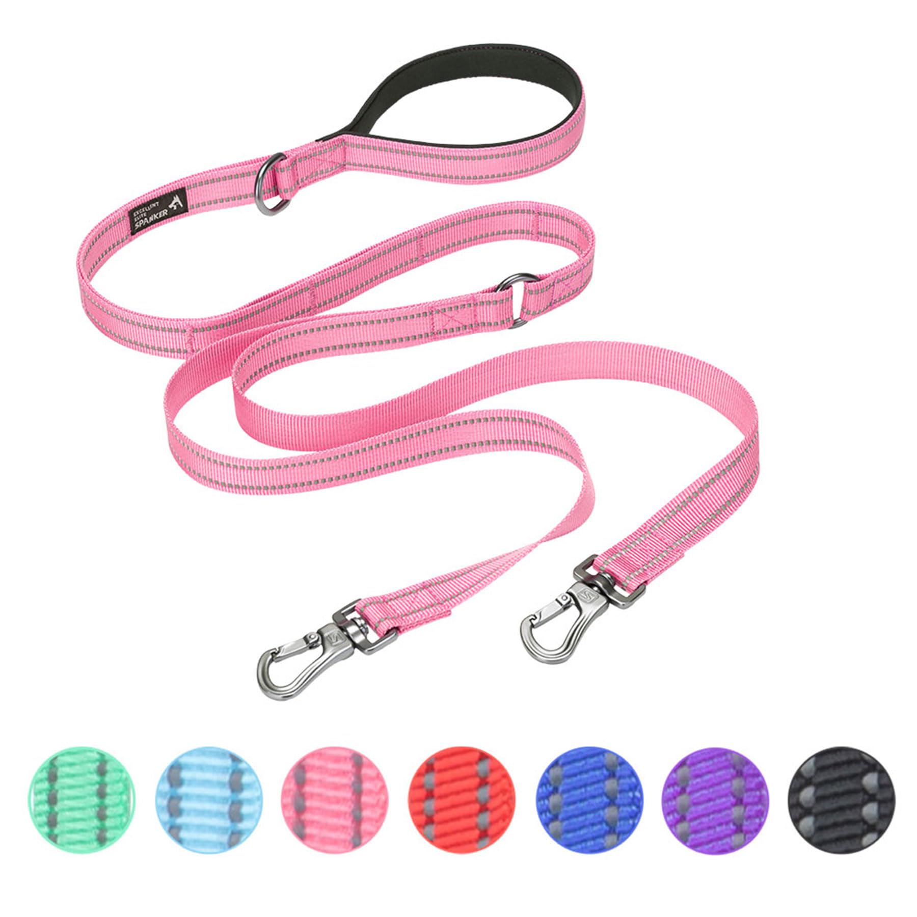 Excellent Elite Spanker Reflective Dual Leash - 5Ft Double Dog Leash With Padded Handle For Two Dogs Walking & Training (Pink)