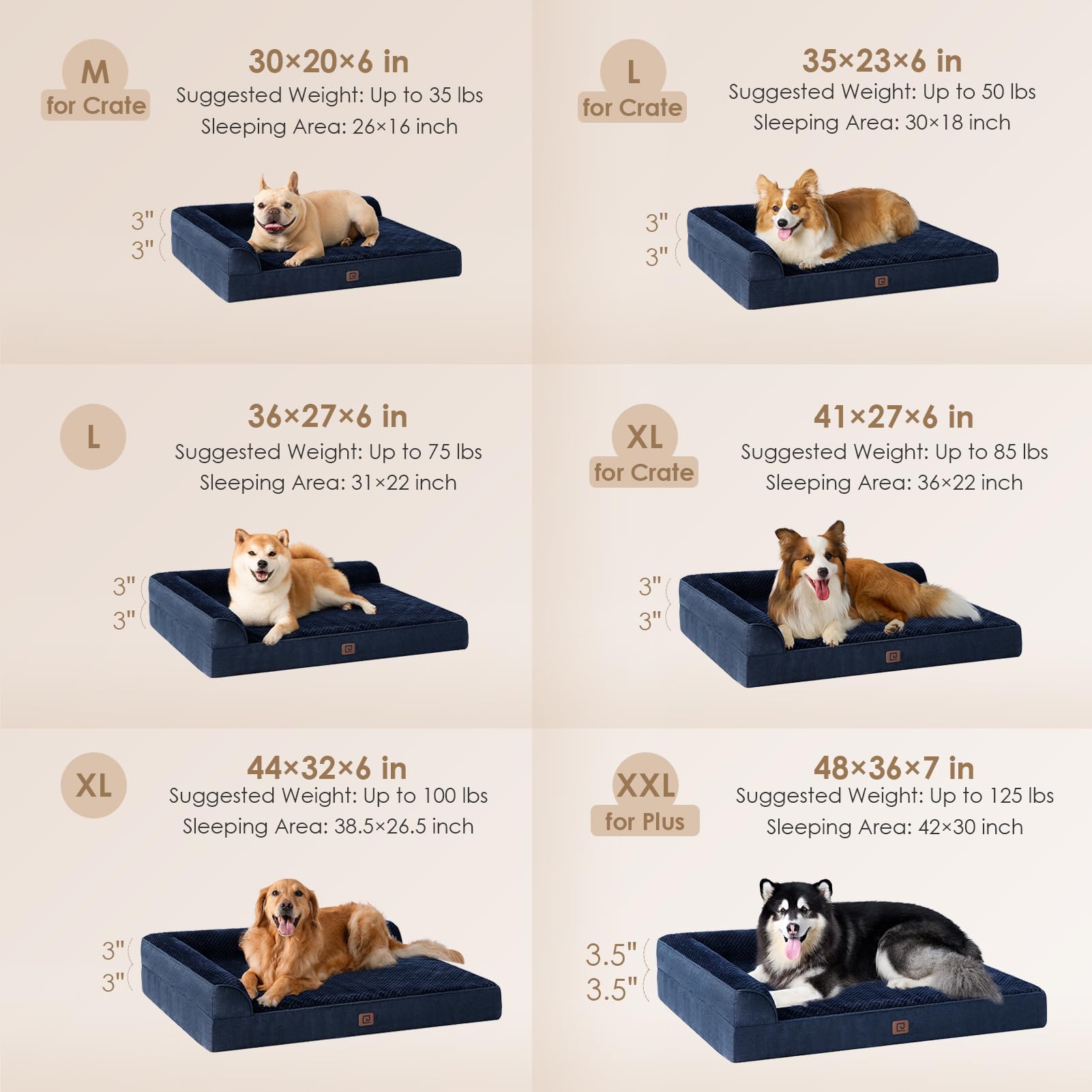 EHEYCIGA XXL Memory Foam Dog Bed - Orthopedic, Waterproof, Washable Cover, 48x36x7 Inches, Navy Blue