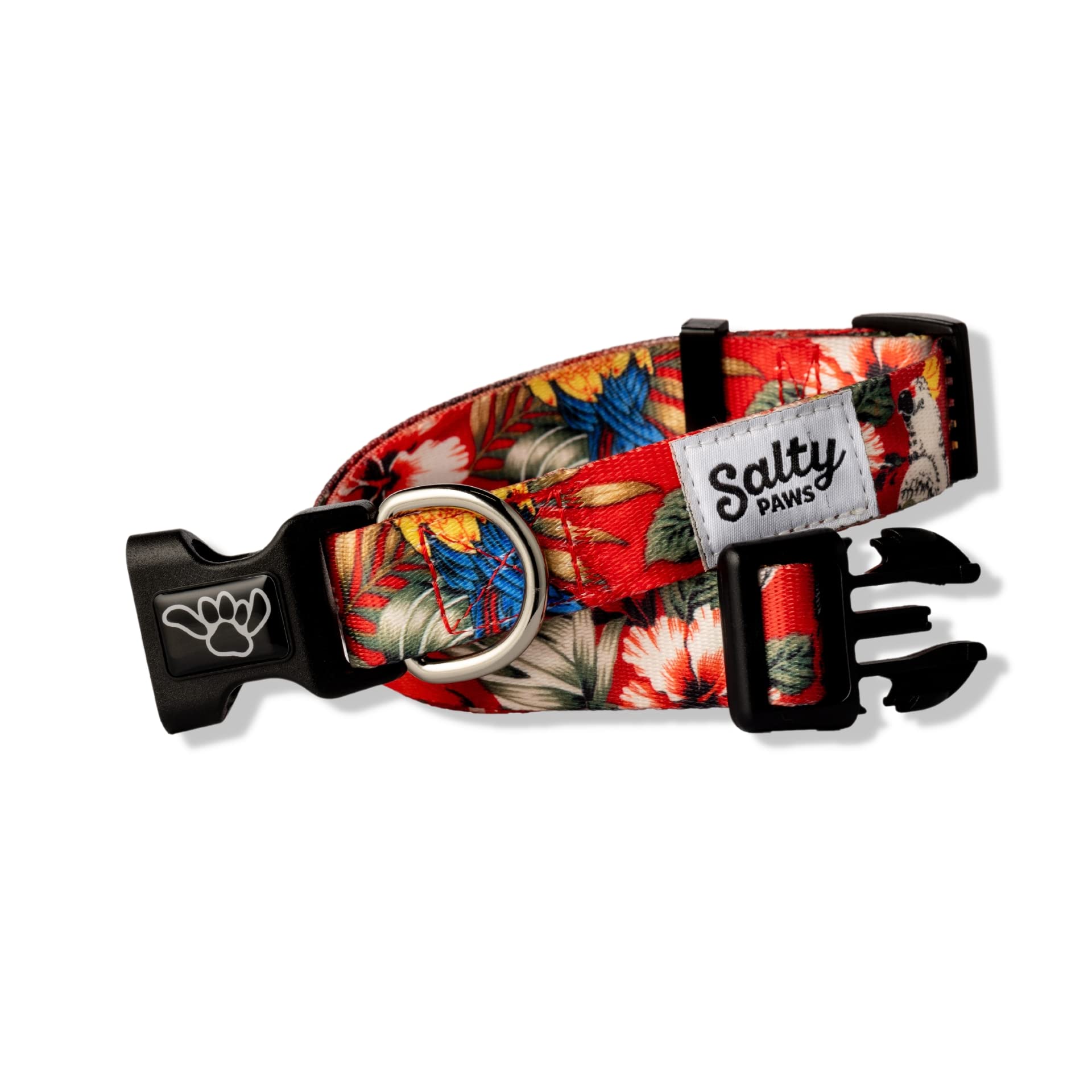 Shaka'S Salty Paws Boy & Girl Dog Collar Small Medium Large (Small Dog Collar Adj. 10-16' For Dogs Up To 25 Lbs, Red Floral Haw