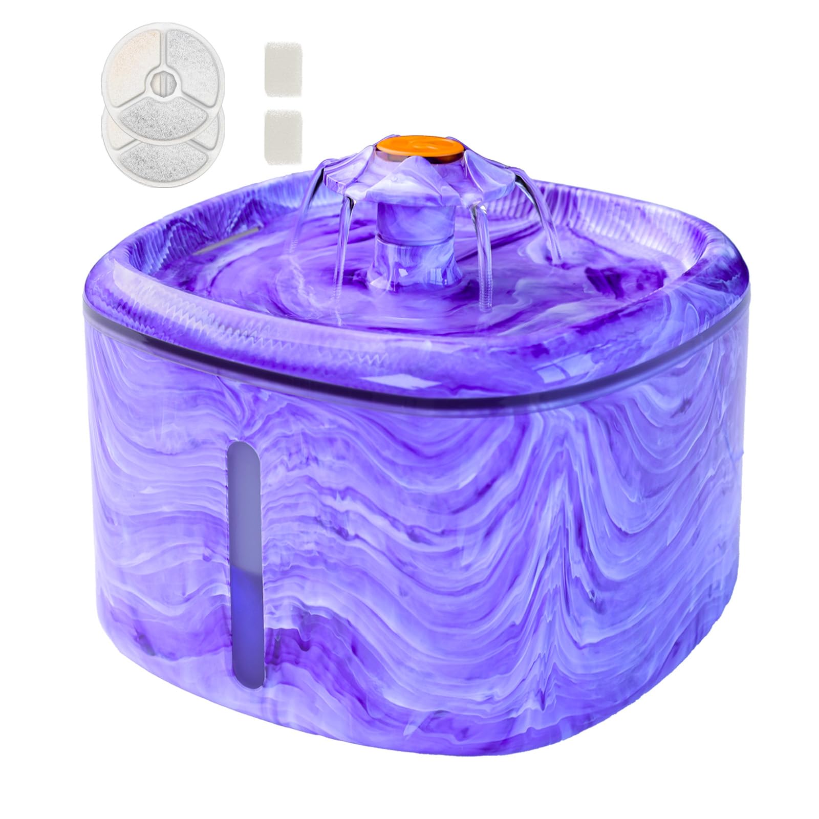 Cat Water Fountain Purple Cute: 84oz/2.5L Automatic Pet Water Fountain for Cats Indoor, Flower Kitty Spout Fountain & LED Blue L