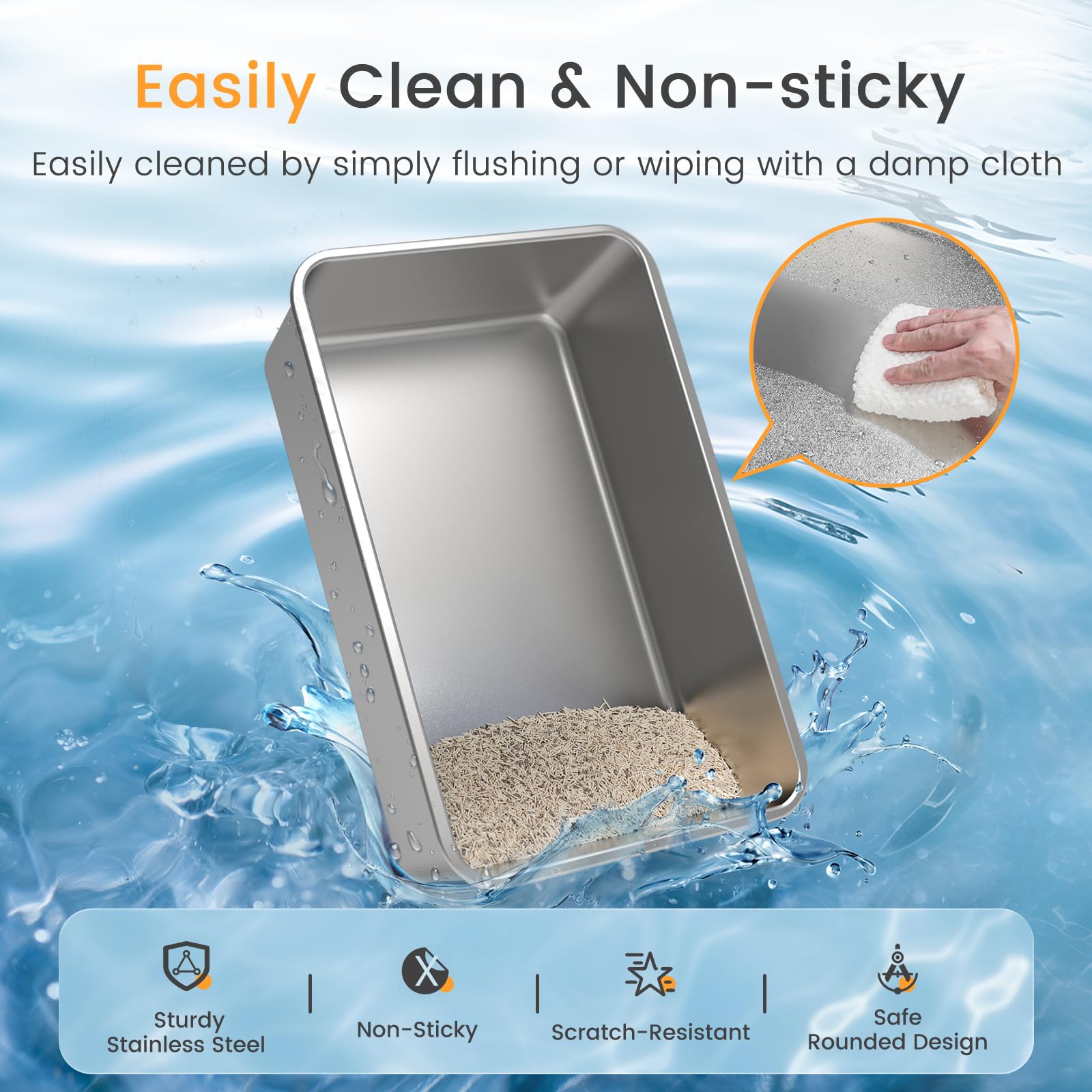 Zapstarz Enclosed Stainless Steel Cat Litter Box With Lid, Xl Extra Large Metal Cat Litter Box For Big Cats, Non-Sticky High Sid