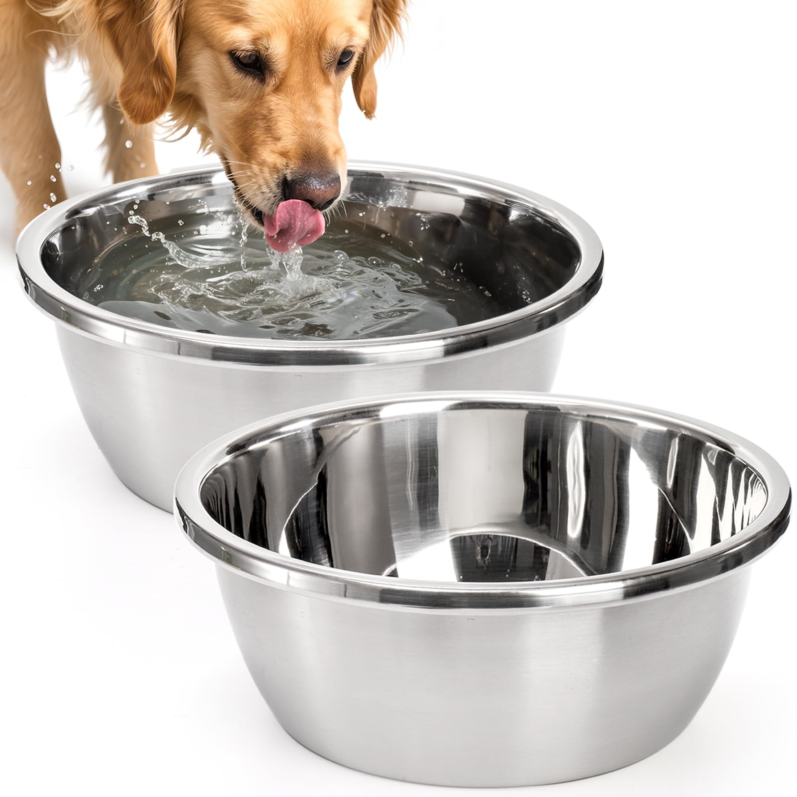 WRINGKIT 2 Pack Large Dog Bowls, 24 Cup Deep Stainless Steel Water Food Bowl for Extra Large Dog, 12 Wide Opening Thickened Heav