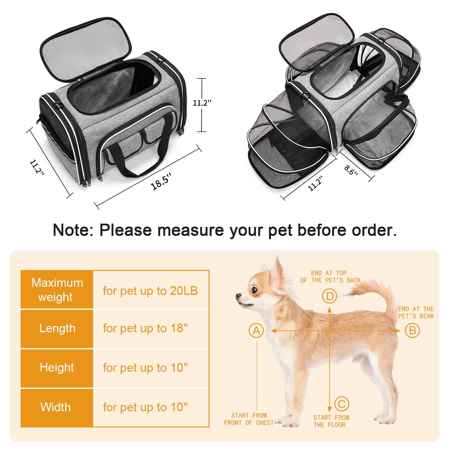 Estarer Soft Sided Pet Carrier Airline Approved, 4 Sides Expandable Collapsible Cat Carrier with Pockets & Removable Fleece Pad,