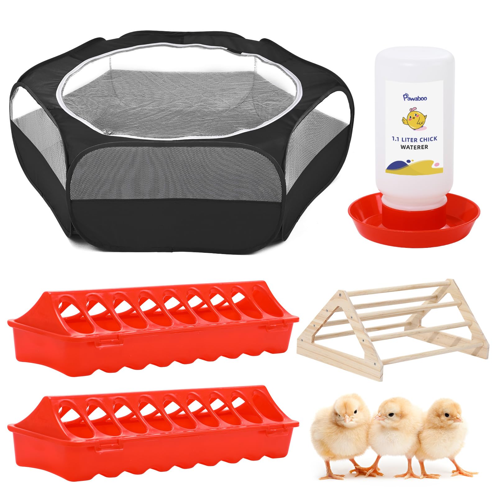 Pawaboo 5-in-1 Chicken Brooder Box for Chick Starter Kit, Includes Pet Cage Tent, Chicks Perch, Chicks Feeder, 1.1L Chick Watere