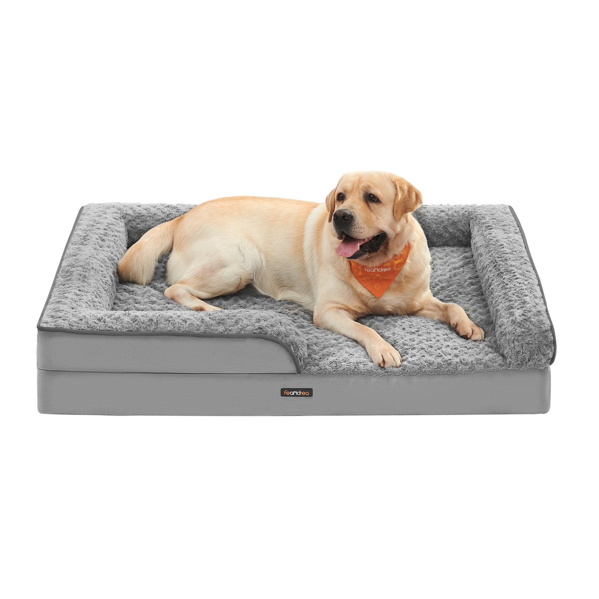 Feandrea Dog Bed, Orthopedic, Honeycomb Foam, Padded Raised Edges, Removable Plush Fabric Cover with Pink Patterns, 122 x 85 x 1