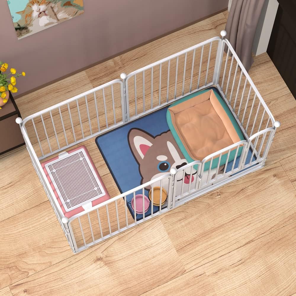 PEIPOOS Dog Playpen, Heavy Duty Metal Exercise Pen, Indoor/Outdoor Use, White