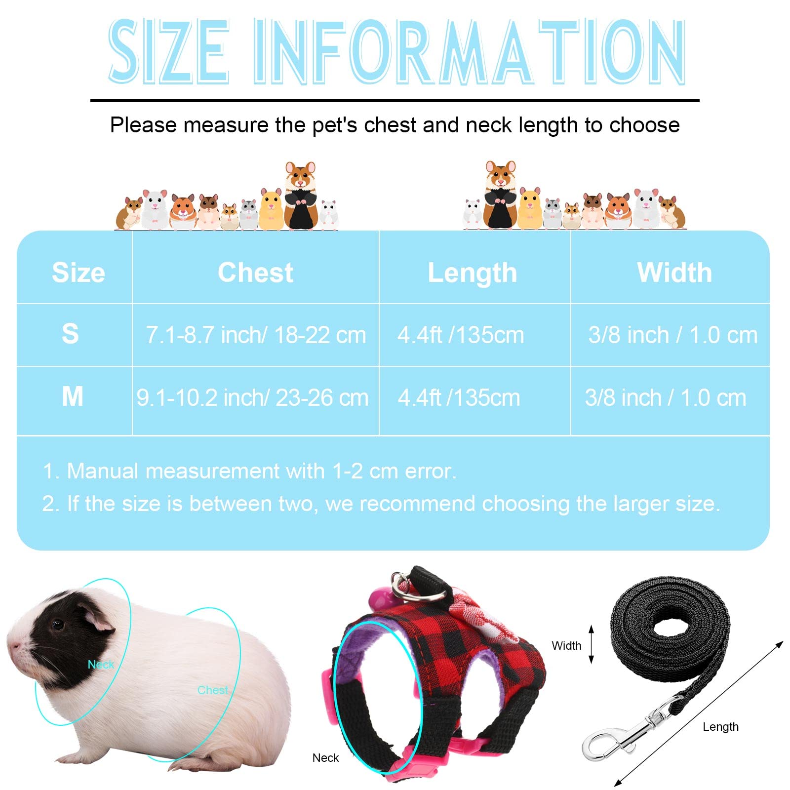 4 Pieces Small Pet Harness Vest And Leash Set With Cute Bowknot And Safe Bell Decor Chest Strap Harness For Outdoor Walking Rabbit Ferret Guinea Pig Bunny Hamster Puppy Kitten (Small)