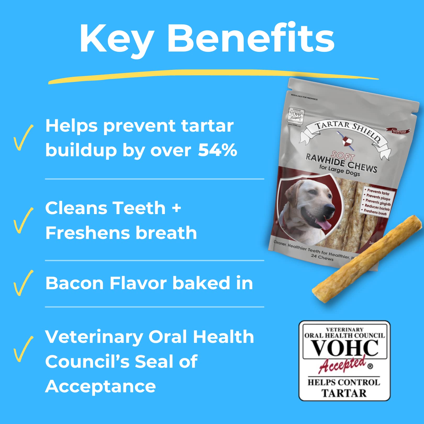 Tartar Shield Tartar Chews for Large Dogs | Vet Approved Dental Treats | 24 Count