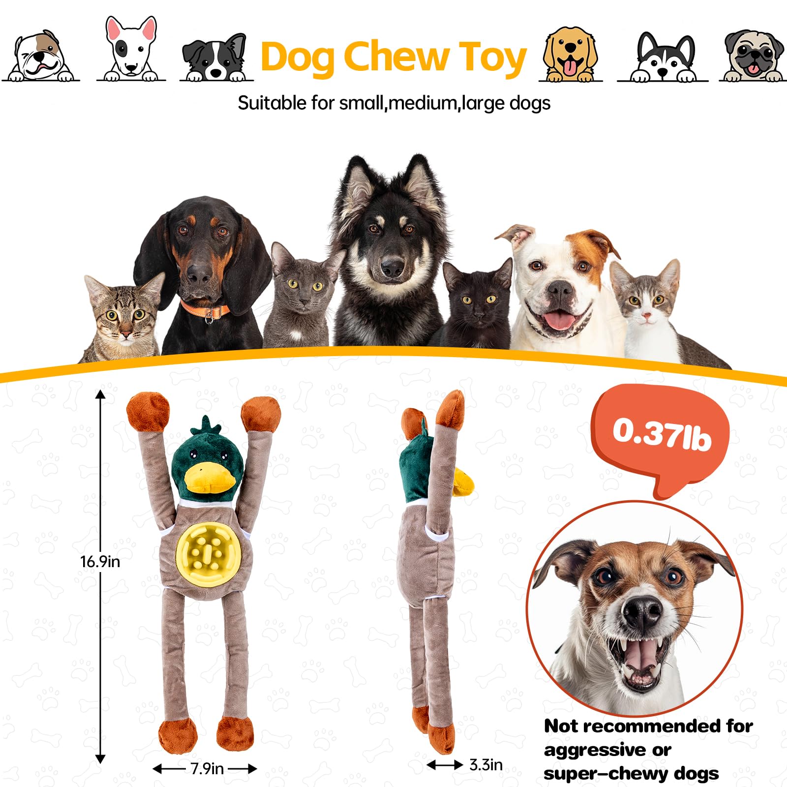 Stankeloko Squeaky Dog Toys, Interactive Plush Duck Chew Toy For Pets - Safe & Durable,Slow Feeder Dog Bowl,Ideal For Puppies &
