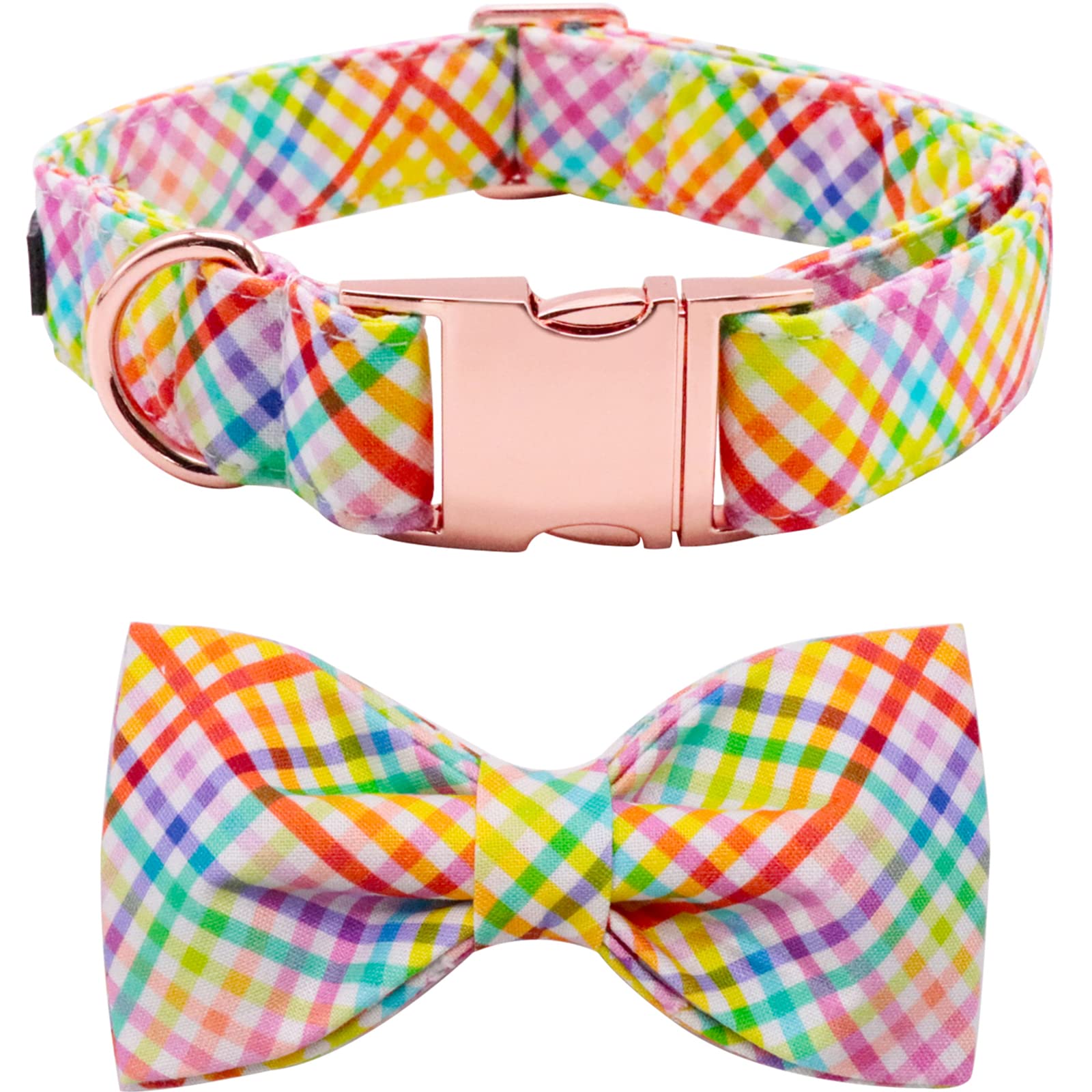 Lionet Paws Easter Dog Collar With Bowtie - Colorful Cute Cotton Bowtie Dog Collar With Metal Buckle For Large Dog Girl Boy Gift, L, Neck 16-24In
