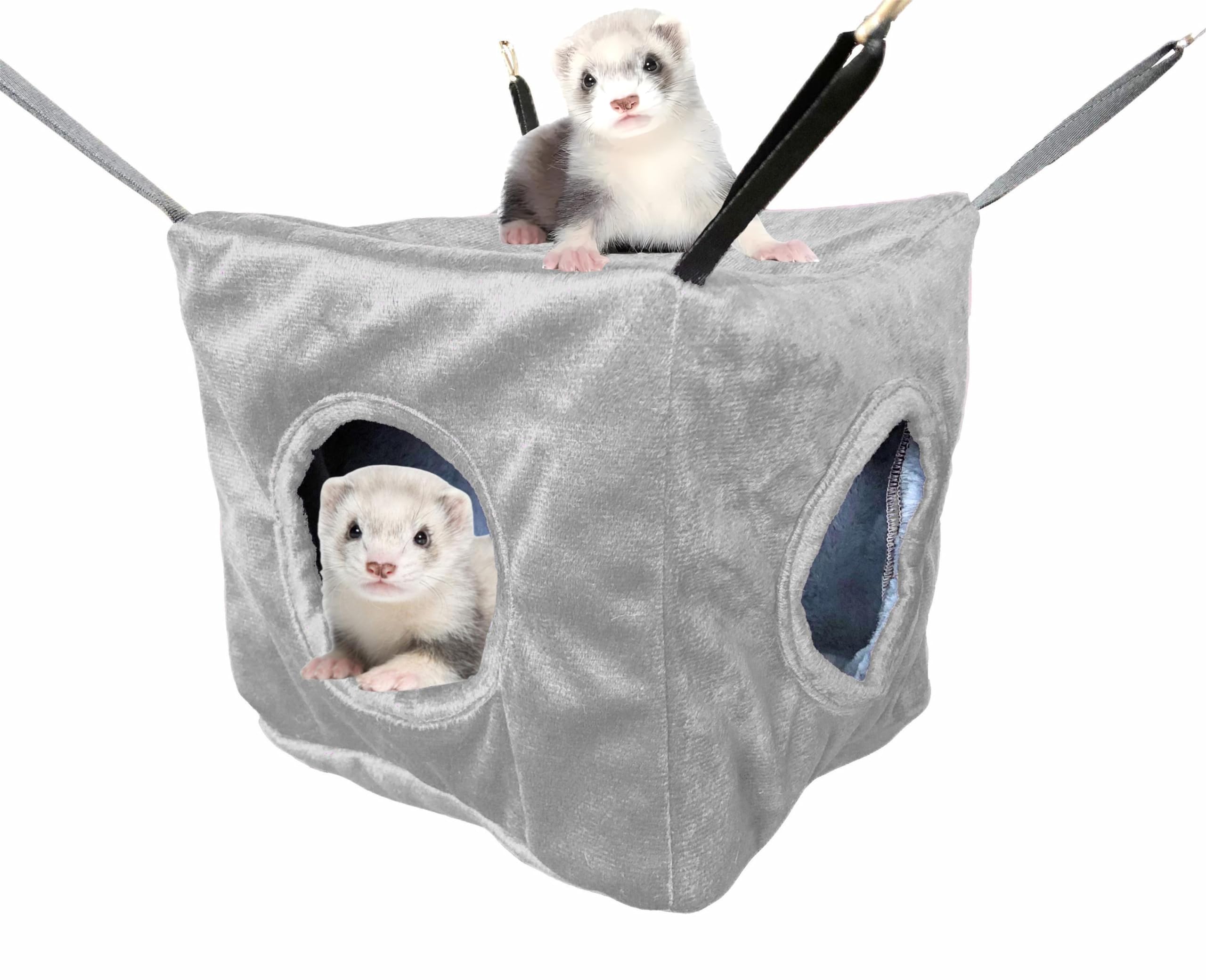 Vedem Small Animals Cube Hammock For Ferret, Rat, Chinchilla, Squirrel, Guinea Pig Cage Hanging Warm Hideout Bed (Grey)