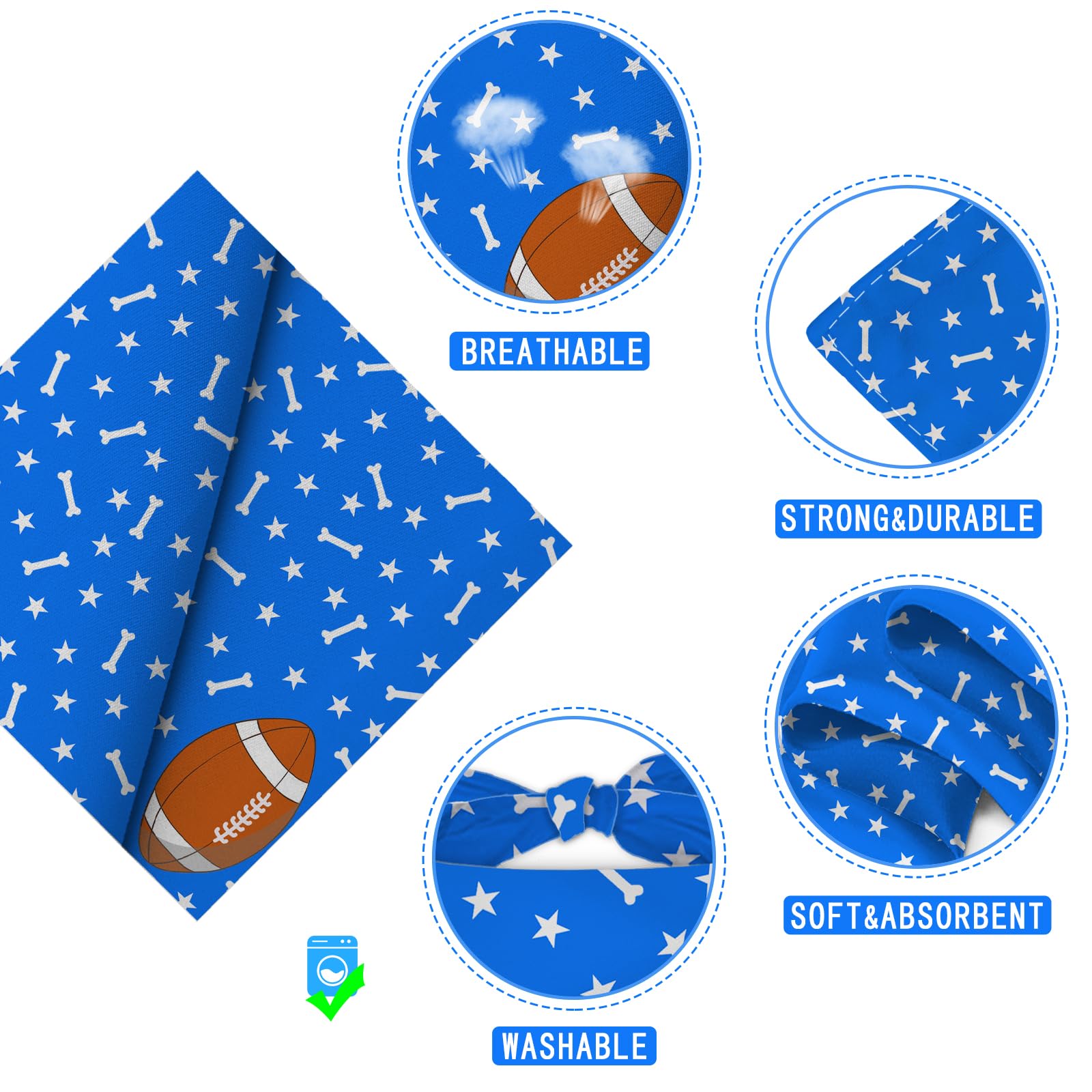 Liboom Football Dog Bandana Boy Girl Pets Bibs Scarf Triangle Adjustable Handkerchief,Holiday Bandanas For Medium Large Dogs,Blu