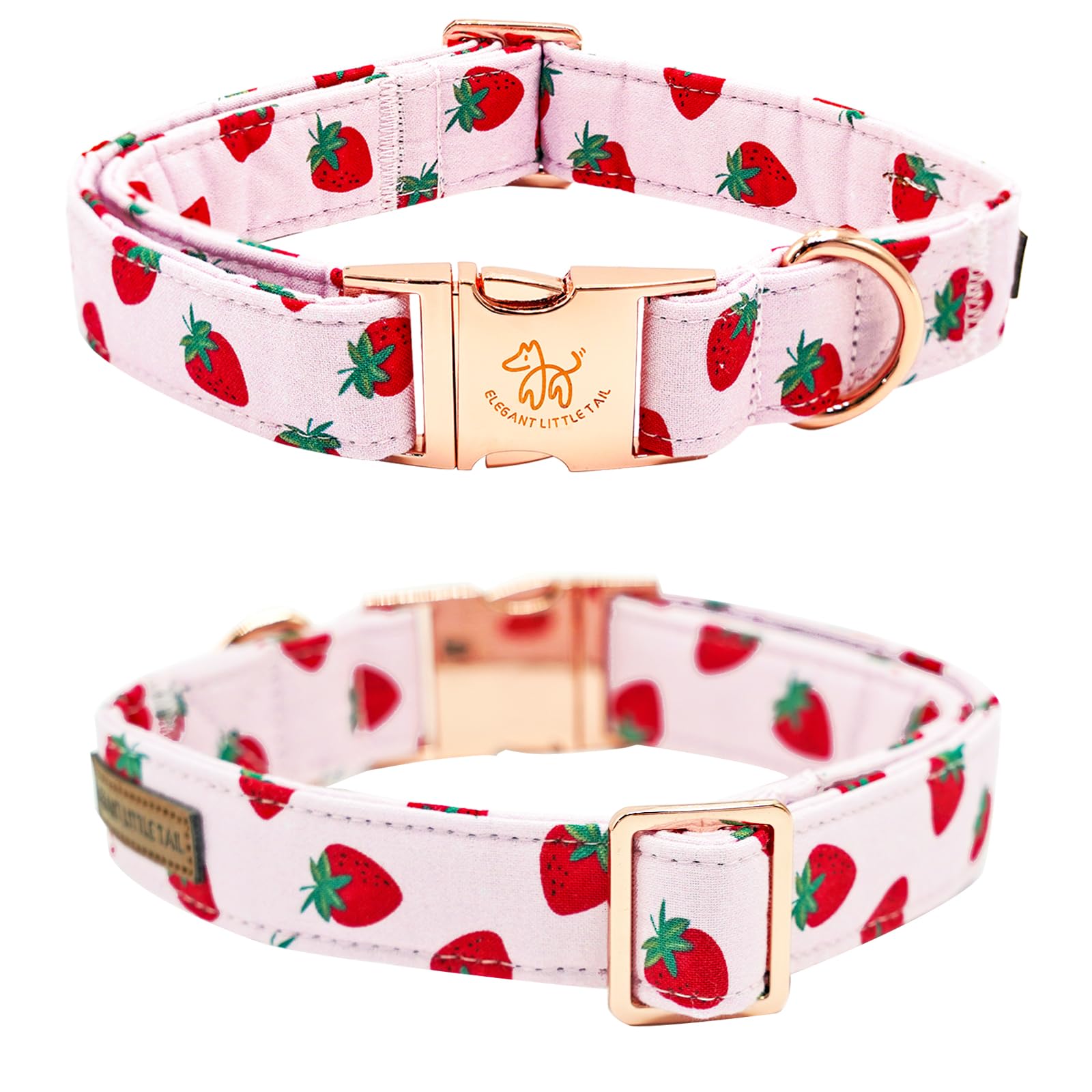 Elegant Strawberries Print Summer Dog Collar - Cotton, Durable, Metal Buckle For X-Small Dogs