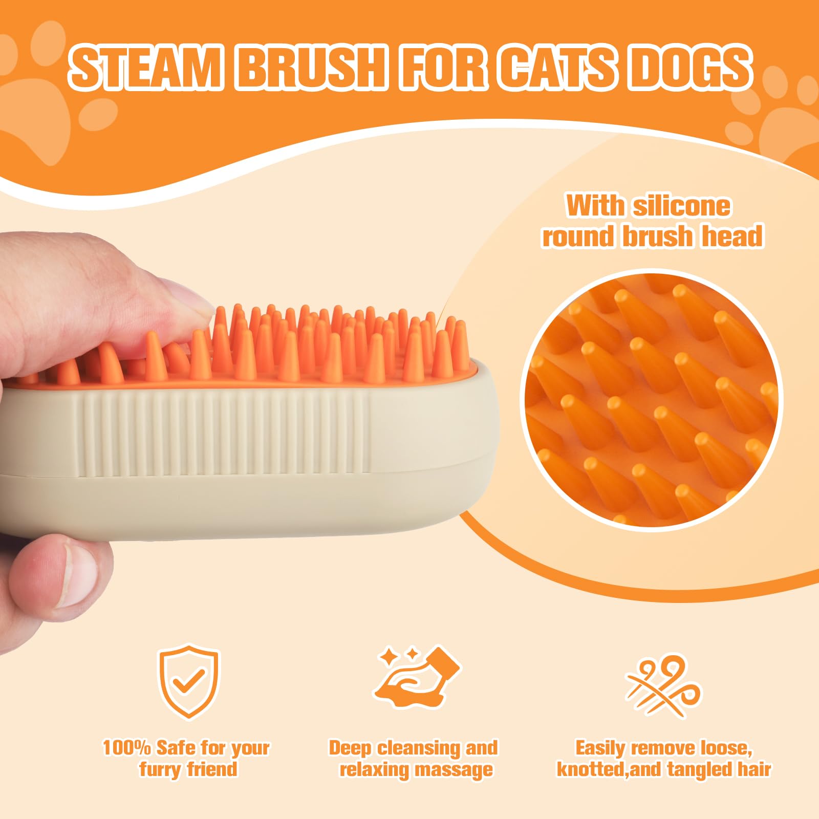 Steam Brush For Dogs Cats,Cat Steam Brush For Shedding,3 In 1 Steamy Cat Brushes,Silicone Pet Spray Hair Removal Comb For Groomi