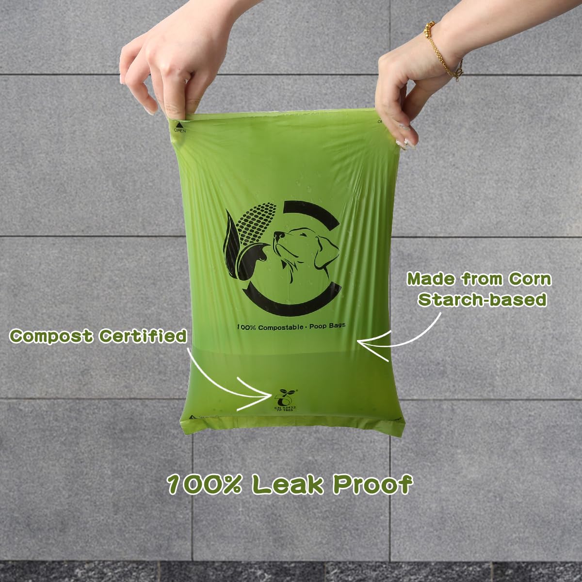Certified Compostable Dog Poop Bags, 120 Count Landfill Friendly And Leakproof Waste Bags, Easy Open Unscented Forest Green Poop
