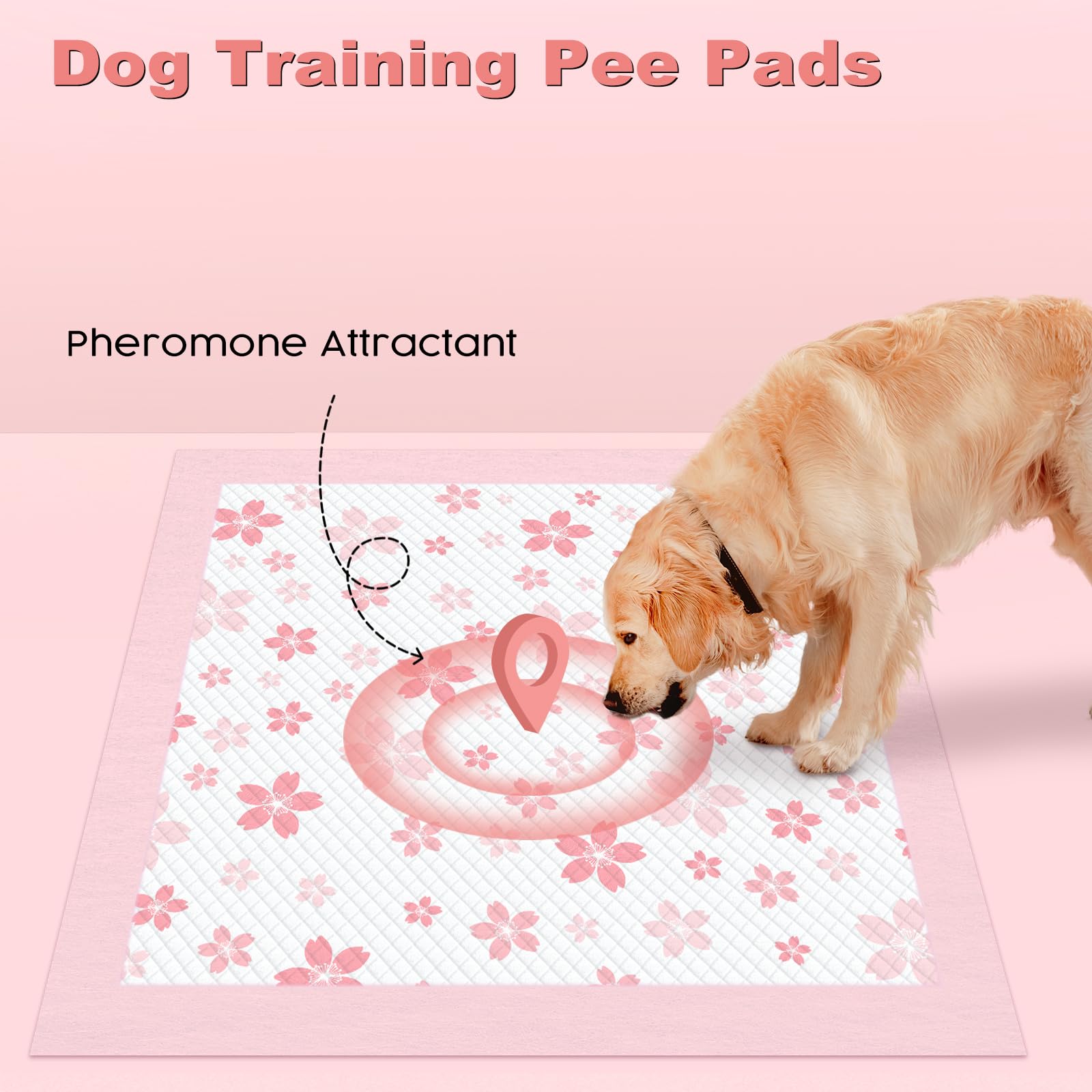 MIZOK 36x36in Puppy Pads Pink, Dog Pee Pads Leak-Proof with Quick-Dry Surface, Dog Pads Extra Large with Cherry Blossom Prints,