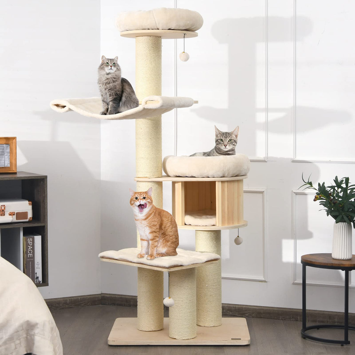 Petsite 68.5' Tall Cat Tree, Multi-Level Modern Cat Tower With Sisal Scratching Posts, Top Perch, Cat Condo, Hammock, Jingling Balls, And Washable Cushions, Cat Tree Tower For Indoor Cats Large Adult