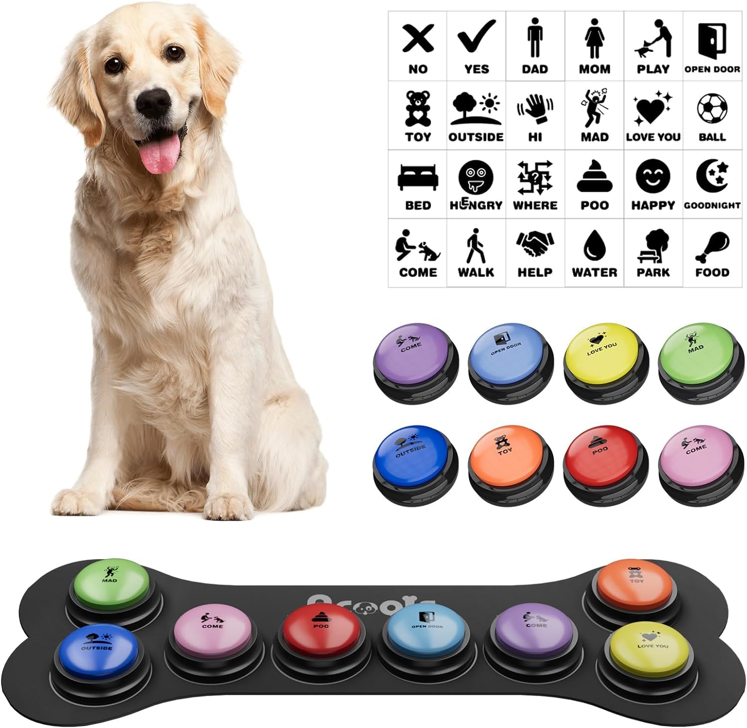 Dog Buttons For Communication, 8 Pcs Dog Talking Button Set, 30S Recordable Voice Pet Buzzer Training Buttons, Speaking Button F