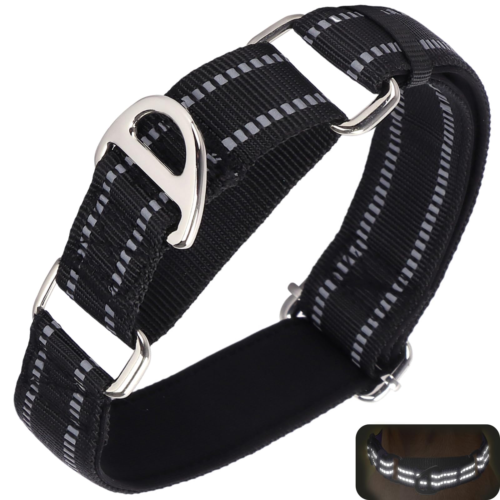 Onefojojo Martingale Collar For Small Dogs Reflective Nylon Dog Collar With No Buckle Adjustable Training No Slip Dog Collar (S,
