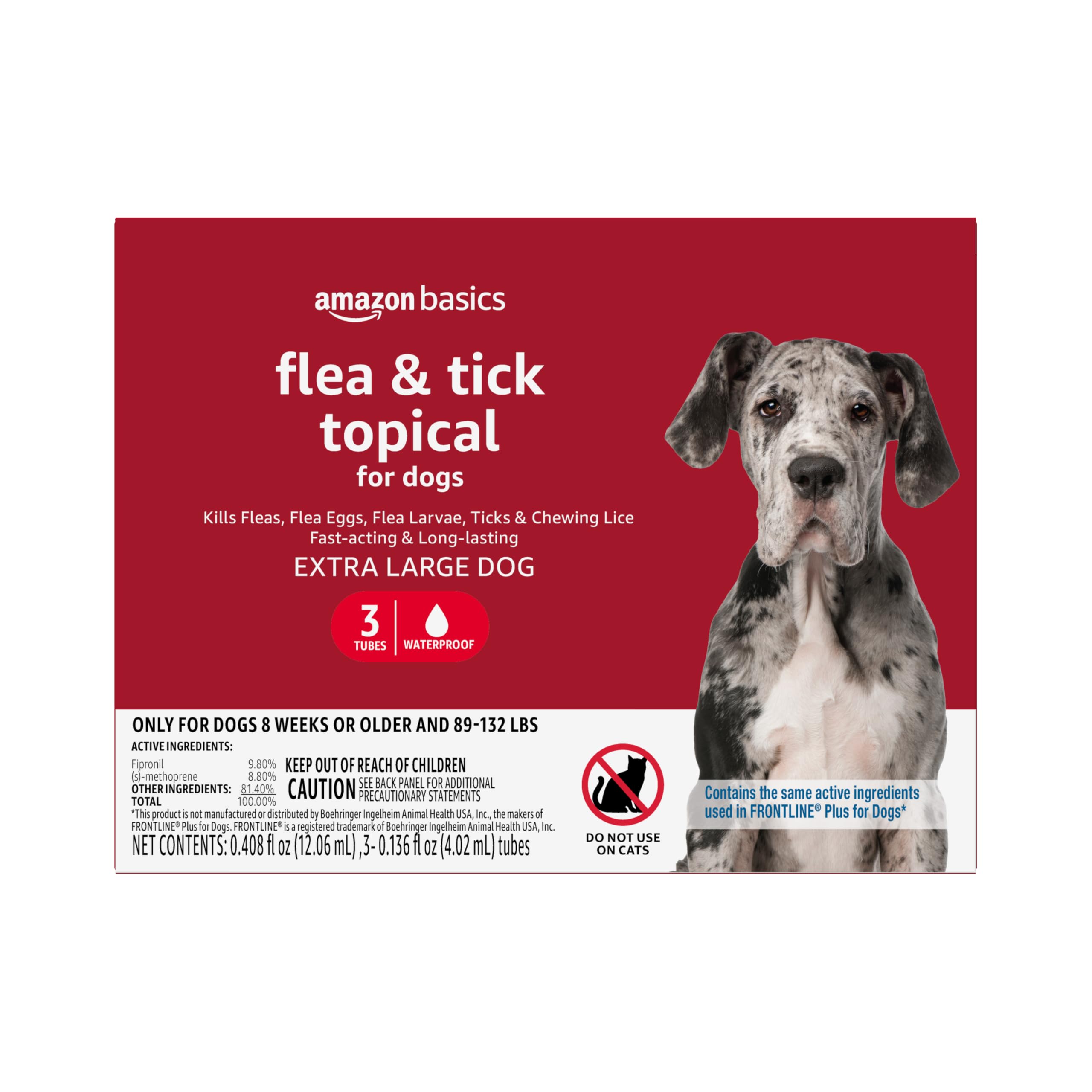 Amazon Basics Flea and Tick Topical Treatment for X-Large Dogs (89-132 pounds), 3 Count (Previously Solimo)