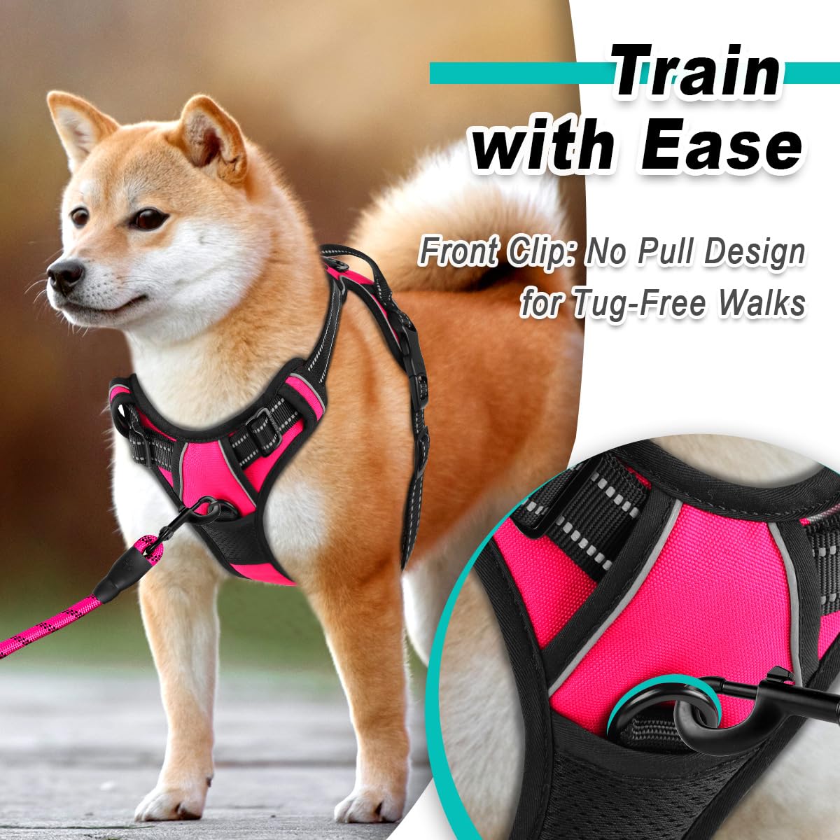 BARKBAY No Pull Dog Harness - Adjustable Oxford Vest, 3M Reflective, Pink, X-Large for Small Medium Large Dogs