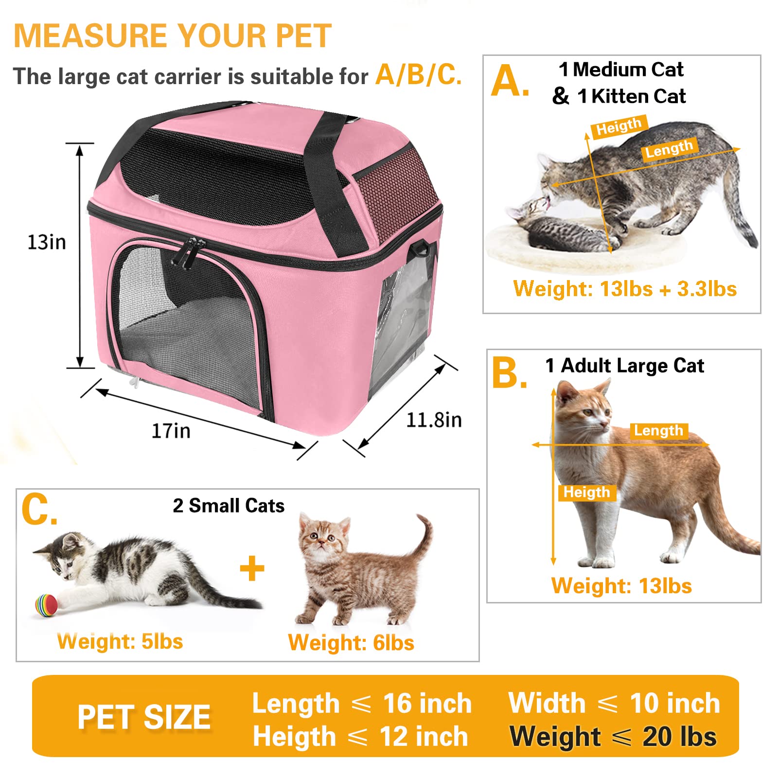 Bejibear Small Cat Carrier For 2 Cats, Oeko-Tex Certified Soft Side Pet Carrier For Cat, Small Dog, Collapsible Travel Small Dog Carrier, Tsa Airline Approved Cat Carrier For Medium Cats 20 Lbs-Pink