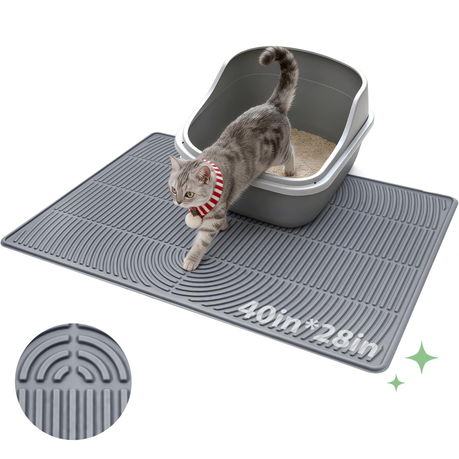 Pawtasy Cat Litter Box Mat,40 x 28 Extra Large Silicone Waterproof Litter Trapping Mat for Scatter Control Soft on Kitty Paws No