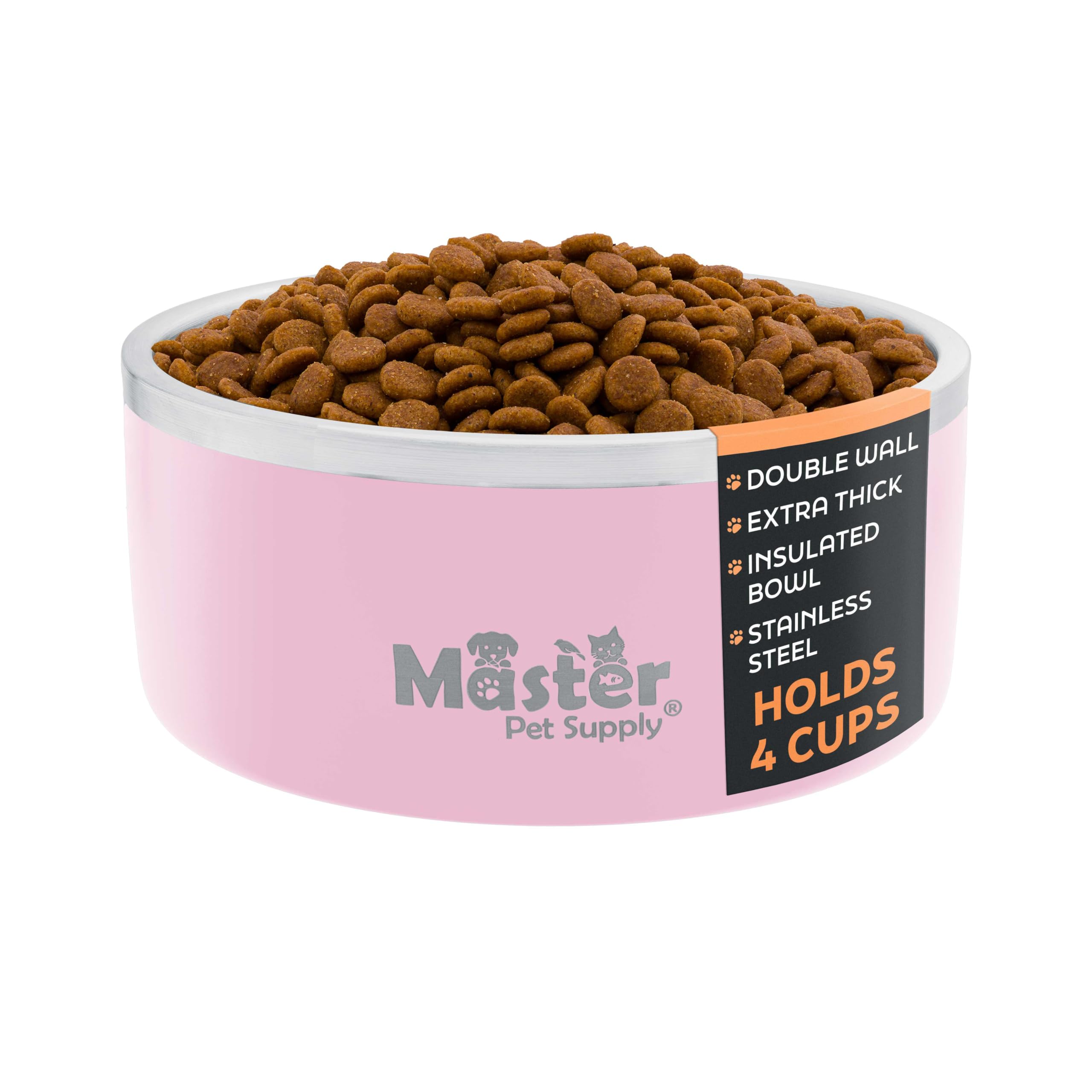 Master Pet Supply Stainless Steel Dog Bowls - 32 oz, Heavy Duty - Rose Quartz, Double Wall Extra-Thick Insulated, Non-Slip Pet W