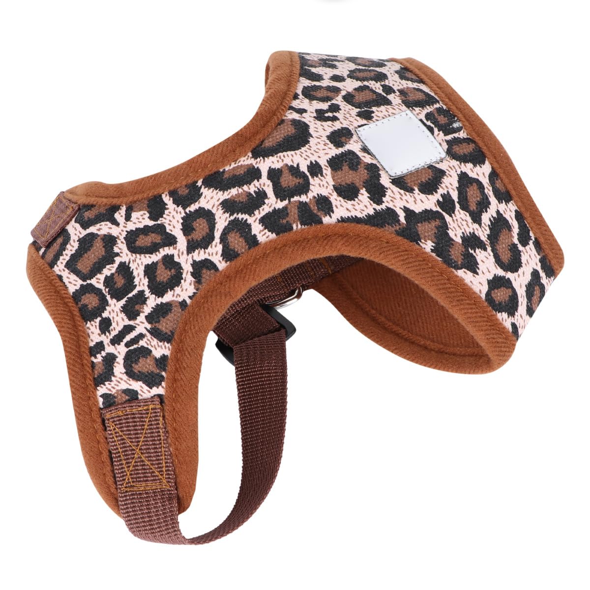 Tehaux Pet Dog Harness Adjustable Leopard Print Canvas Chest Harness For Small Pets Comfortable Fit, Size S