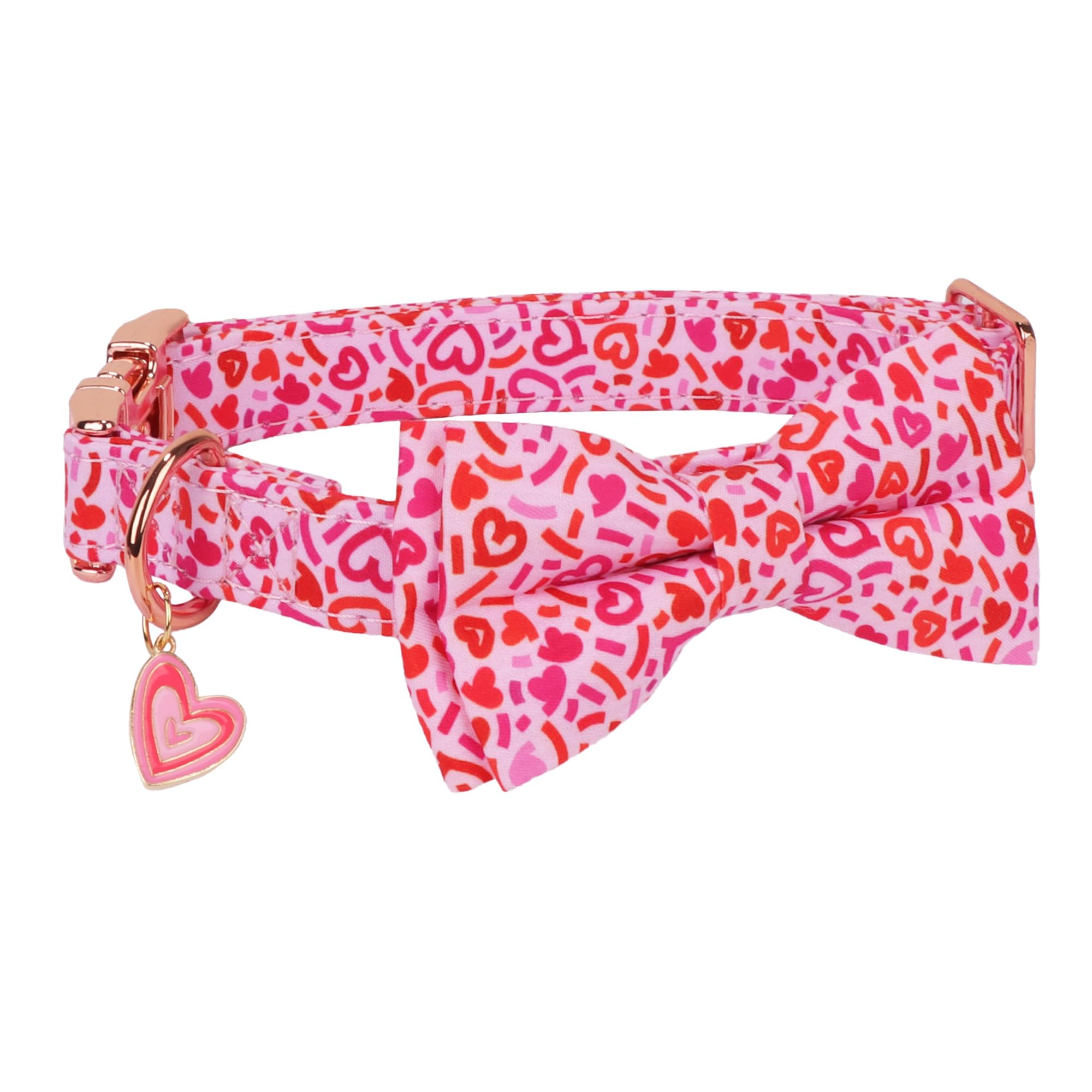 Adoggygo Valentine Dog Collar With Bow, Metal Buckle, Adjustable Pink Heart Bowtie Pet Valentine Collars For Large And Extra Lar